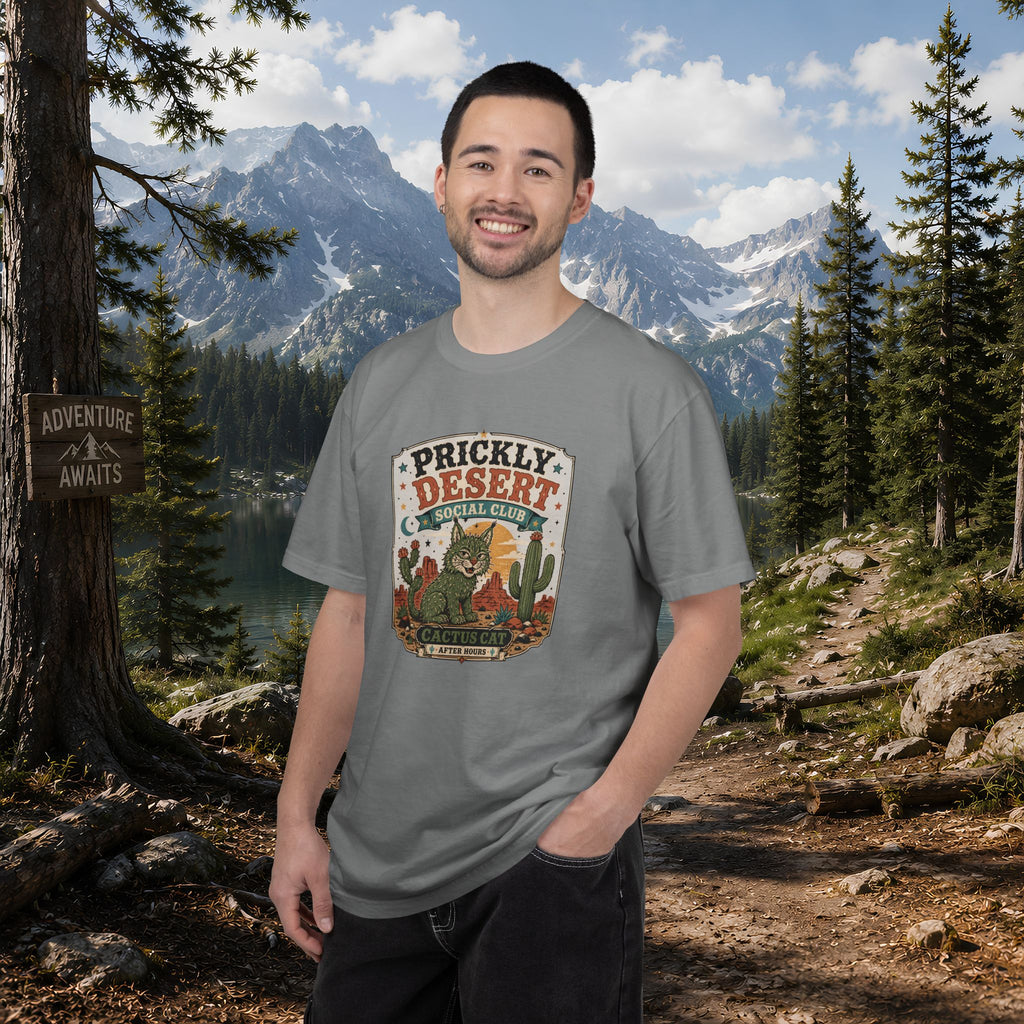 Cactus Cat Tee — Prickly Desert Social Club Retro Cactus Cat Graphic T-Shirt