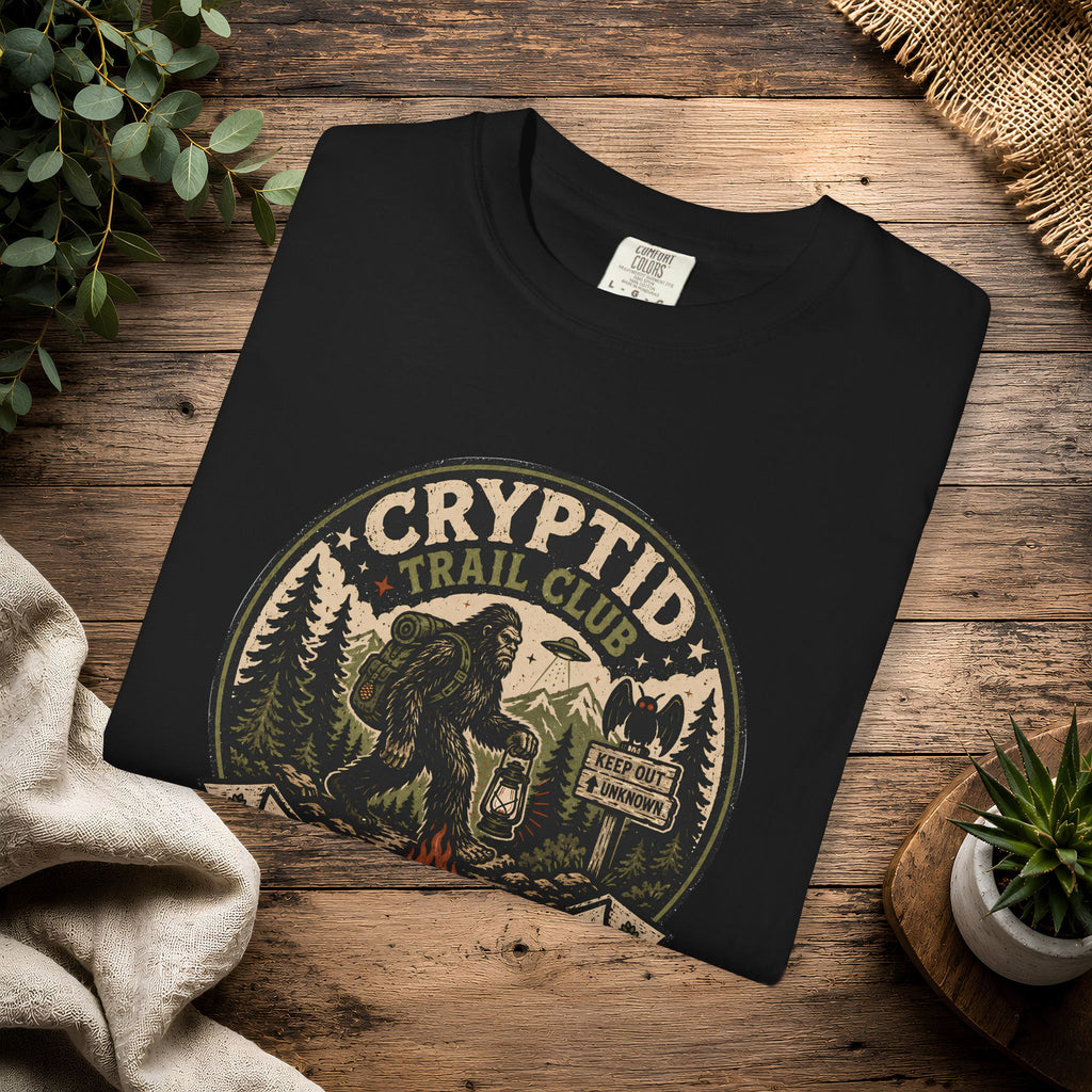 Cryptid Trail Club T-Shirt — "Take a Hike, Stay Hidden" Outdoor Sasquatch Tee