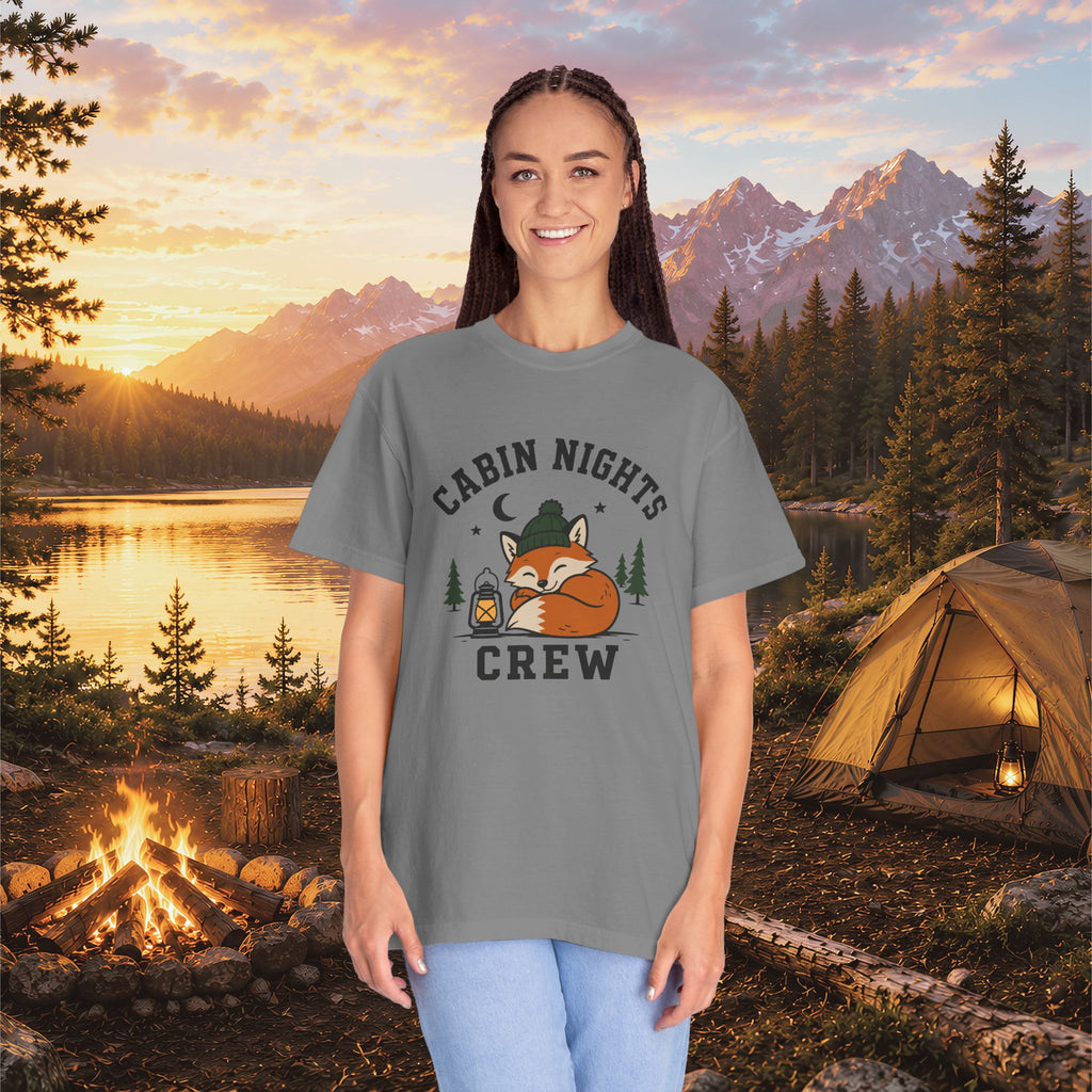 Cabin Nights Crew T-Shirt — Cozy Fox Camping Tee