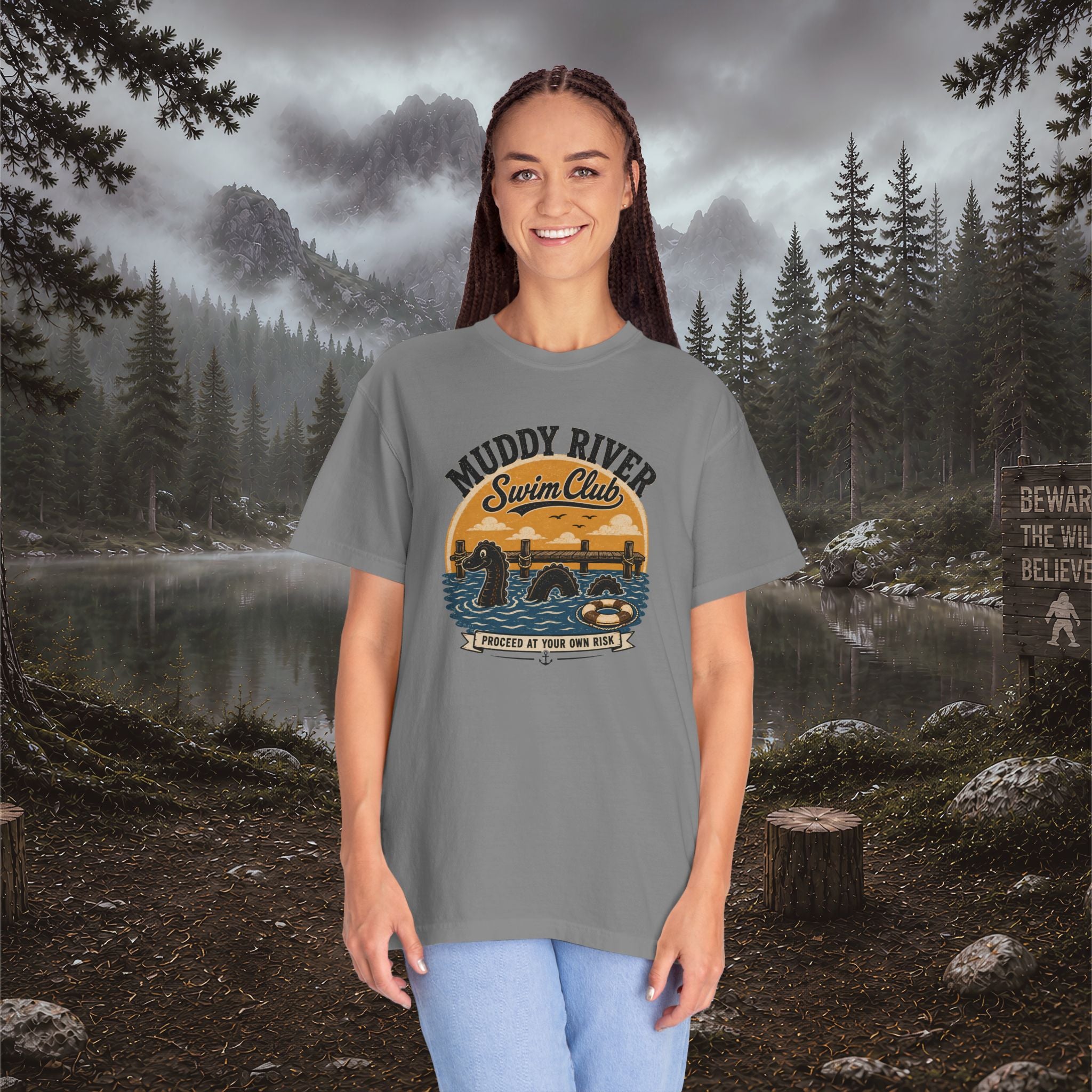 Monongy Swim Club Vintage T-Shirt — Retro Cryptid River Graphic