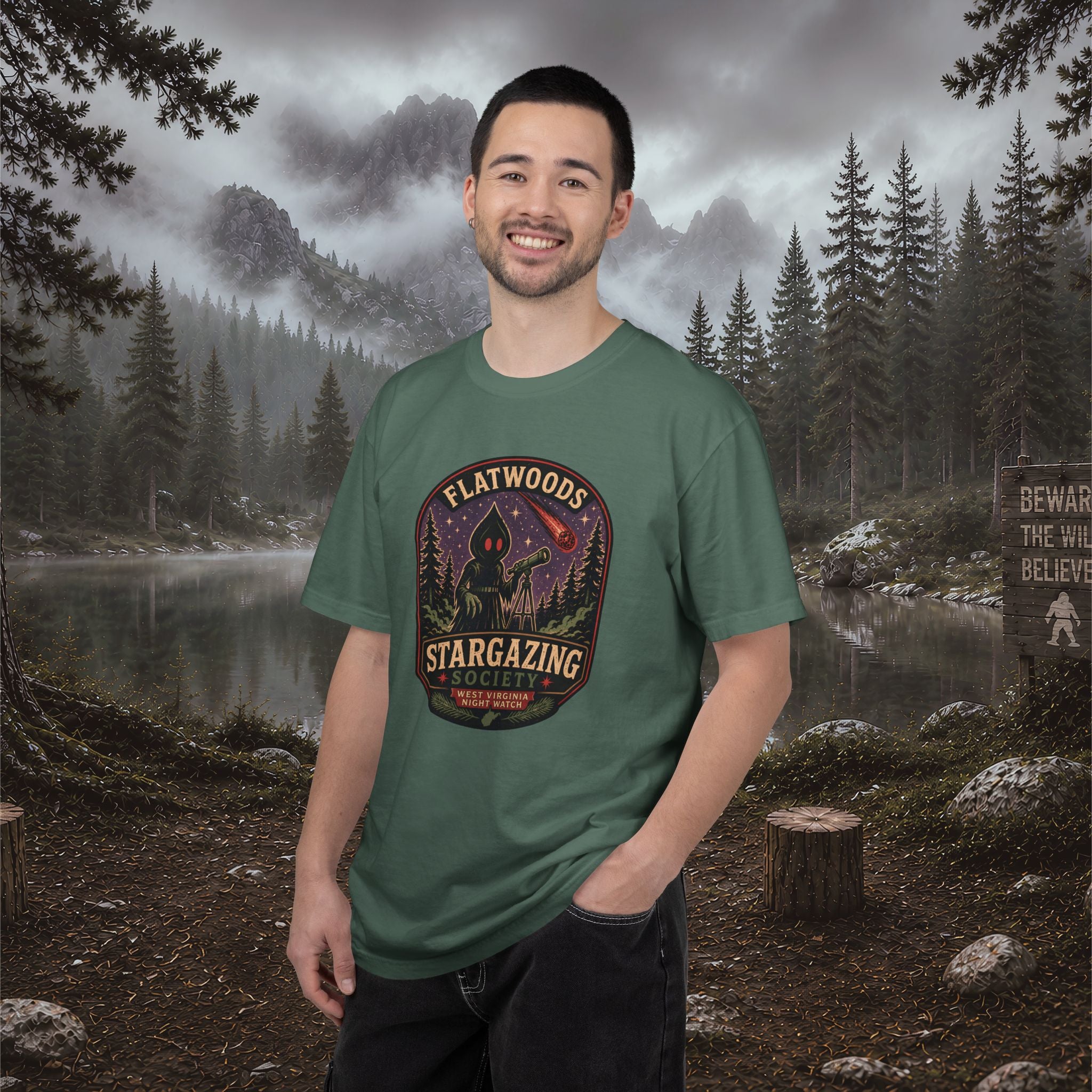 Flatwoods Stargazing Society T‑Shirt — Night Sky Adventure Tee