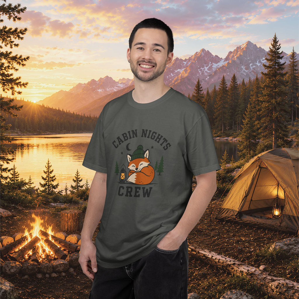 Cabin Nights Crew T-Shirt — Cozy Fox Camping Tee