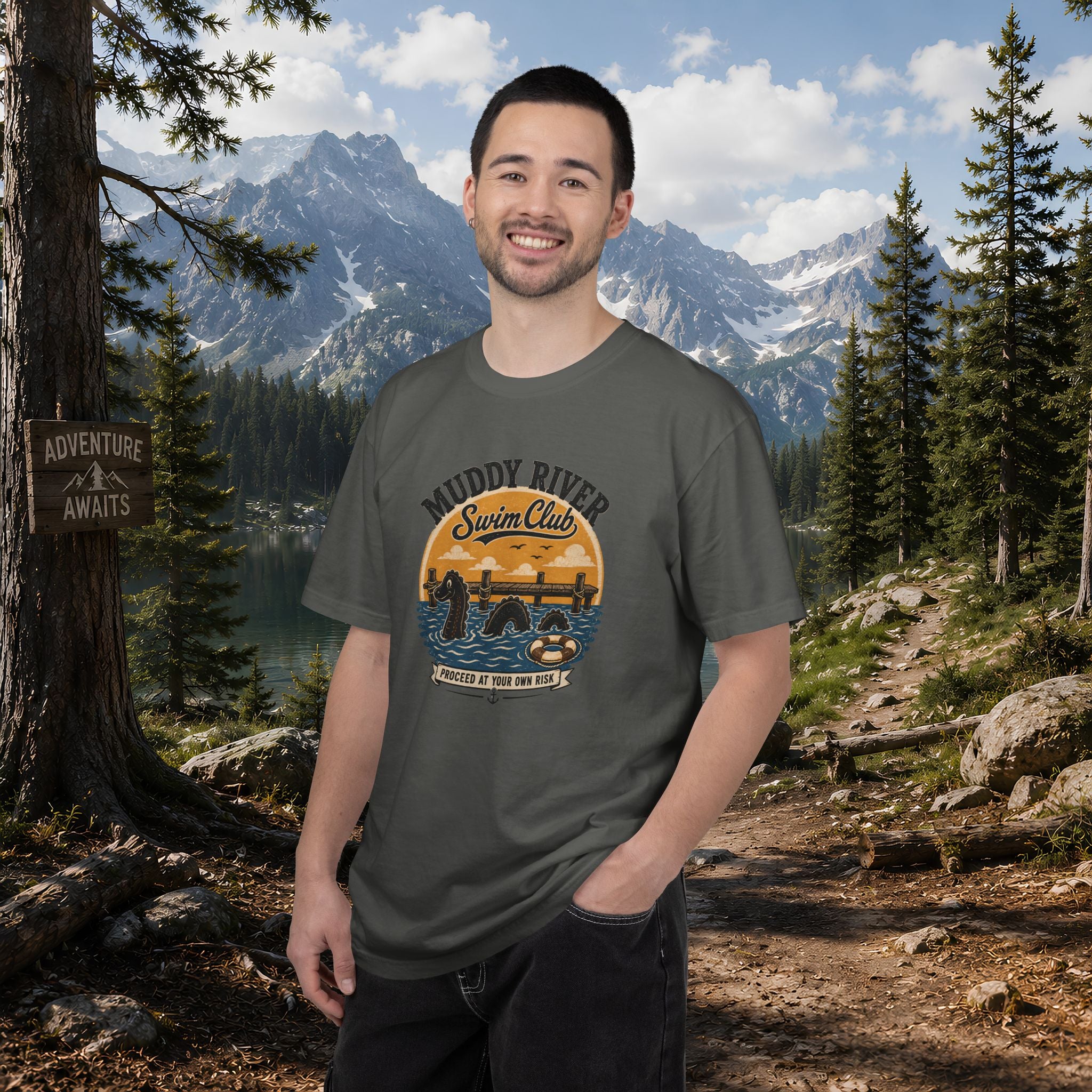 Monongy Swim Club Vintage T-Shirt — Retro Cryptid River Graphic