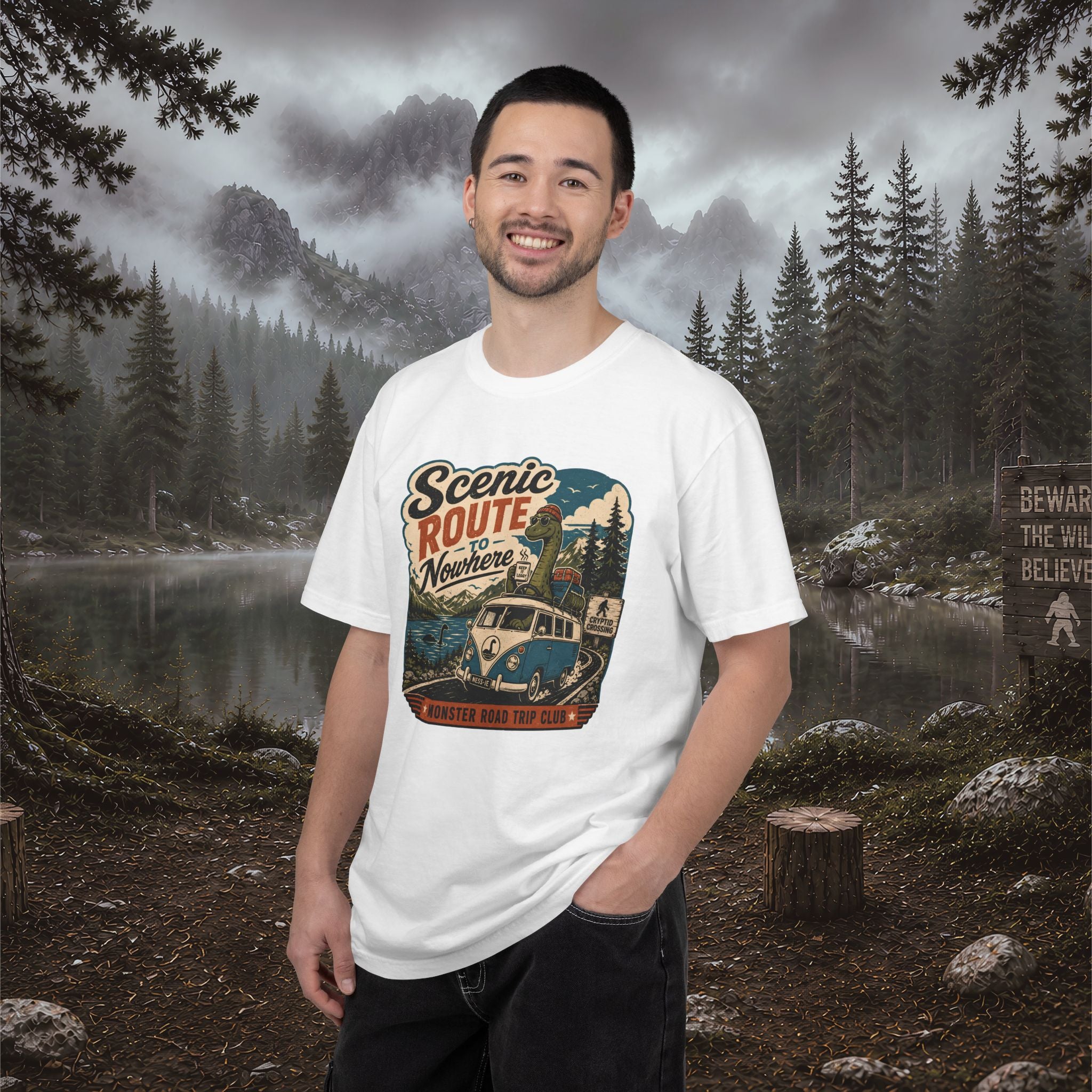 Scenic Route Vintage Camper Nessy T-Shirt — Road Trip Adventure Tee
