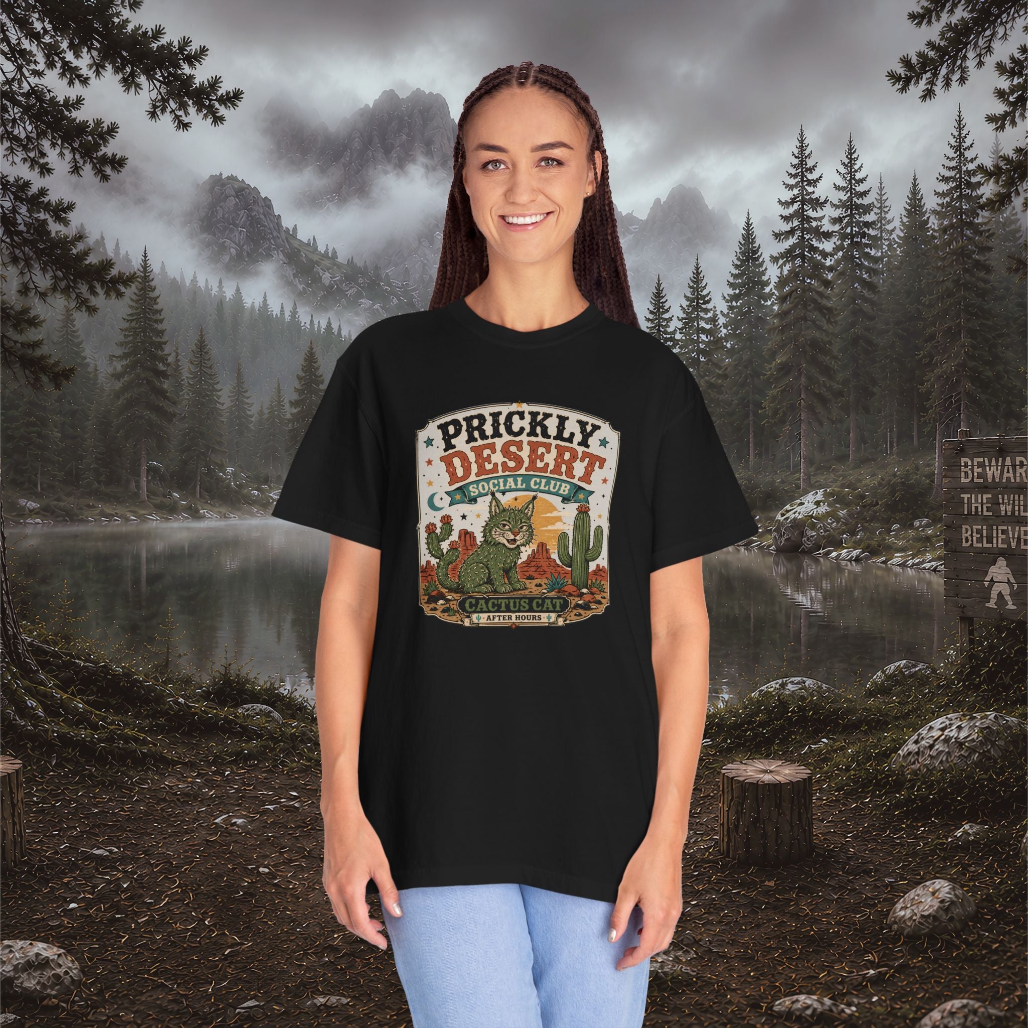 Cactus Cat Tee — Prickly Desert Social Club Retro Cactus Cat Graphic T-Shirt
