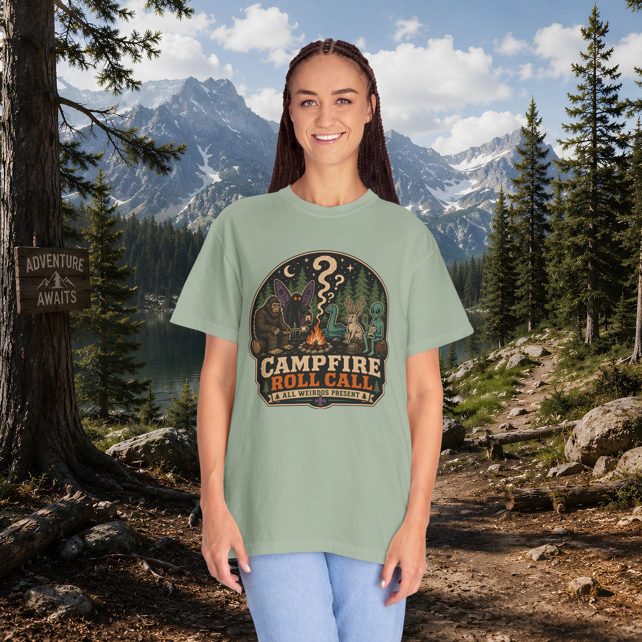 Campfire Cryptid Roll Call T-Shirt — Vintage Camping Patch Graphic