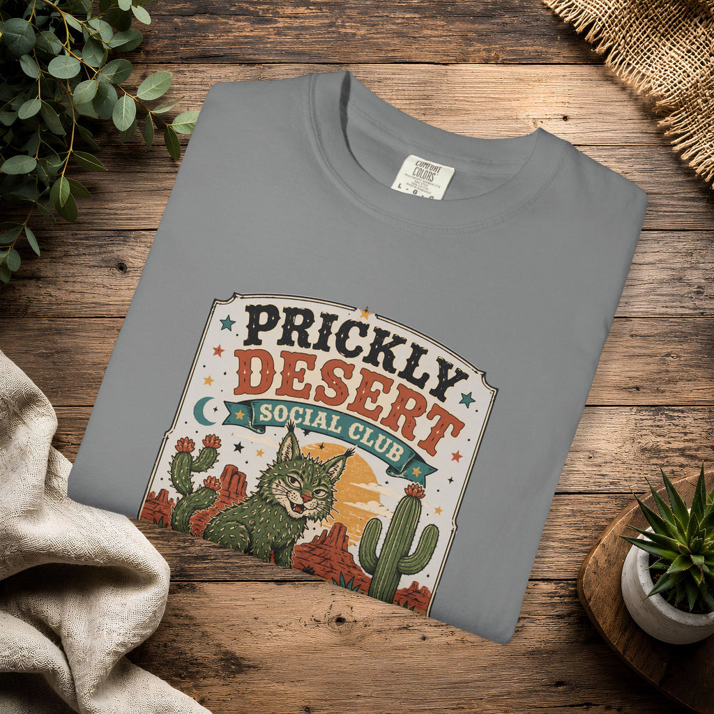 Cactus Cat Tee — Prickly Desert Social Club Retro Cactus Cat Graphic T-Shirt