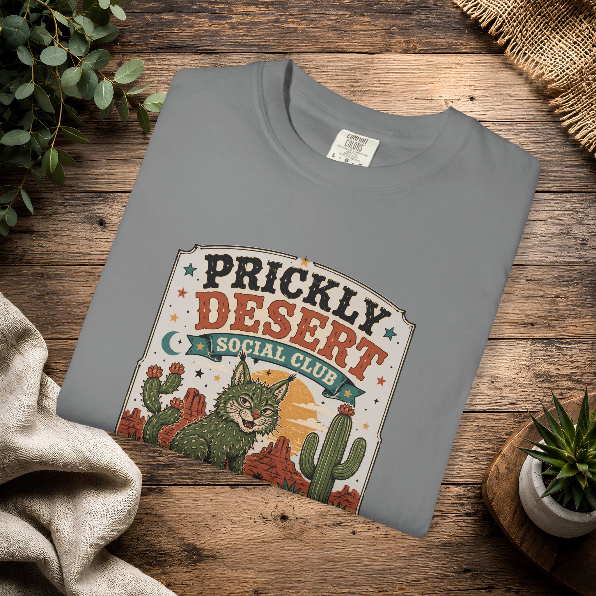 Cactus Cat Tee — Prickly Desert Social Club Retro Cactus Cat Graphic T-Shirt