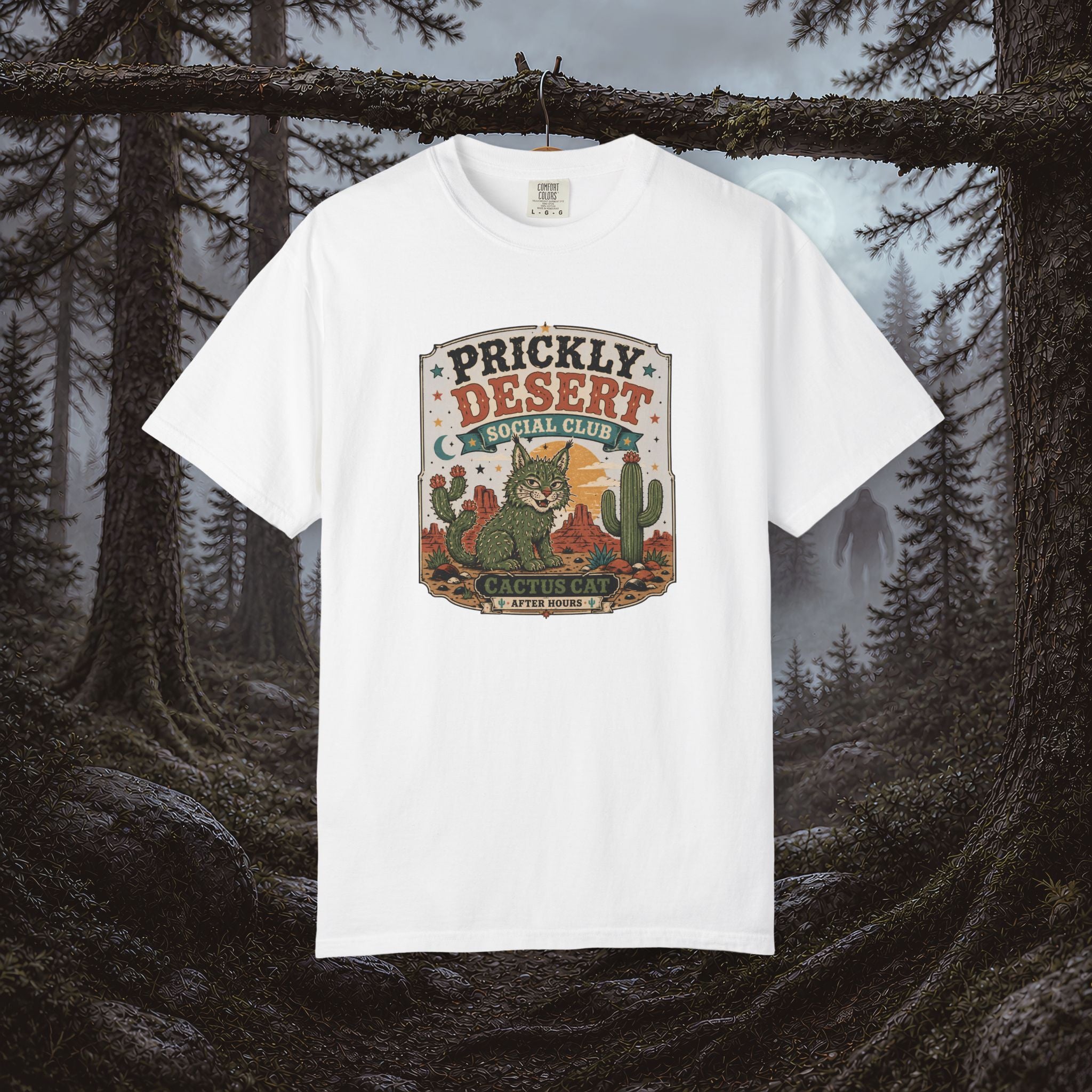 Cactus Cat Tee — Prickly Desert Social Club Retro Cactus Cat Graphic T-Shirt