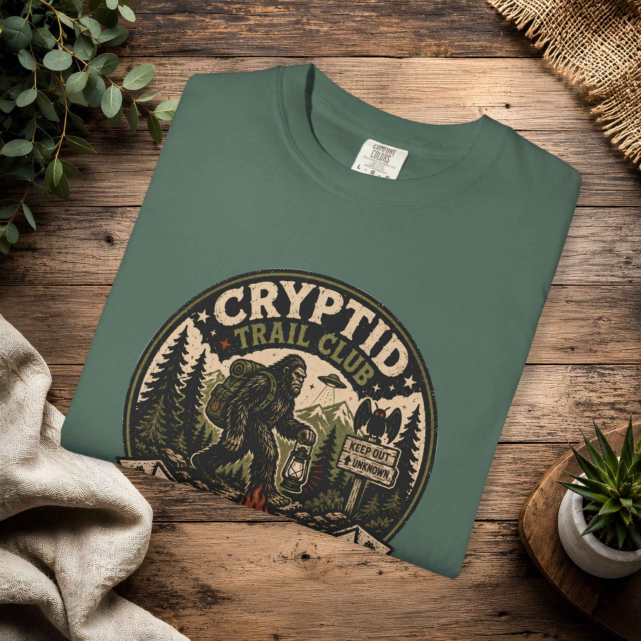 Cryptid Trail Club T-Shirt — "Take a Hike, Stay Hidden" Outdoor Sasquatch Tee