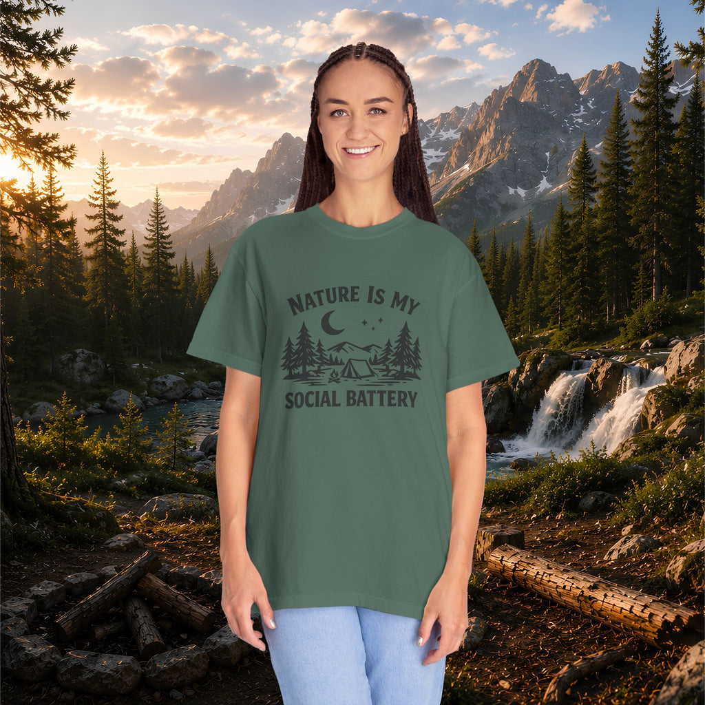 Nature Is My Social Battery T-Shirt — Outdoor Enthusiast Graphic Tee
