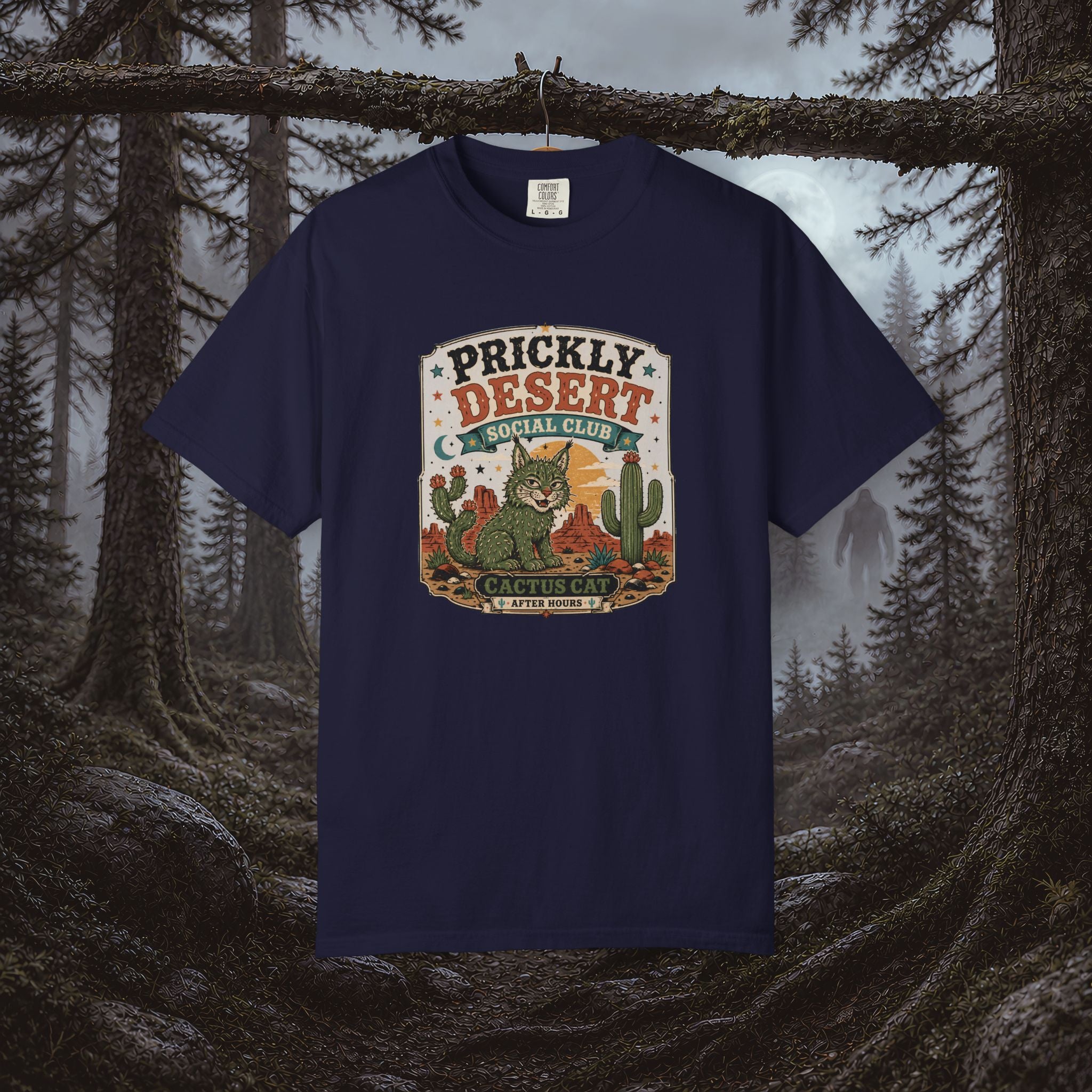 Cactus Cat Tee — Prickly Desert Social Club Retro Cactus Cat Graphic T-Shirt