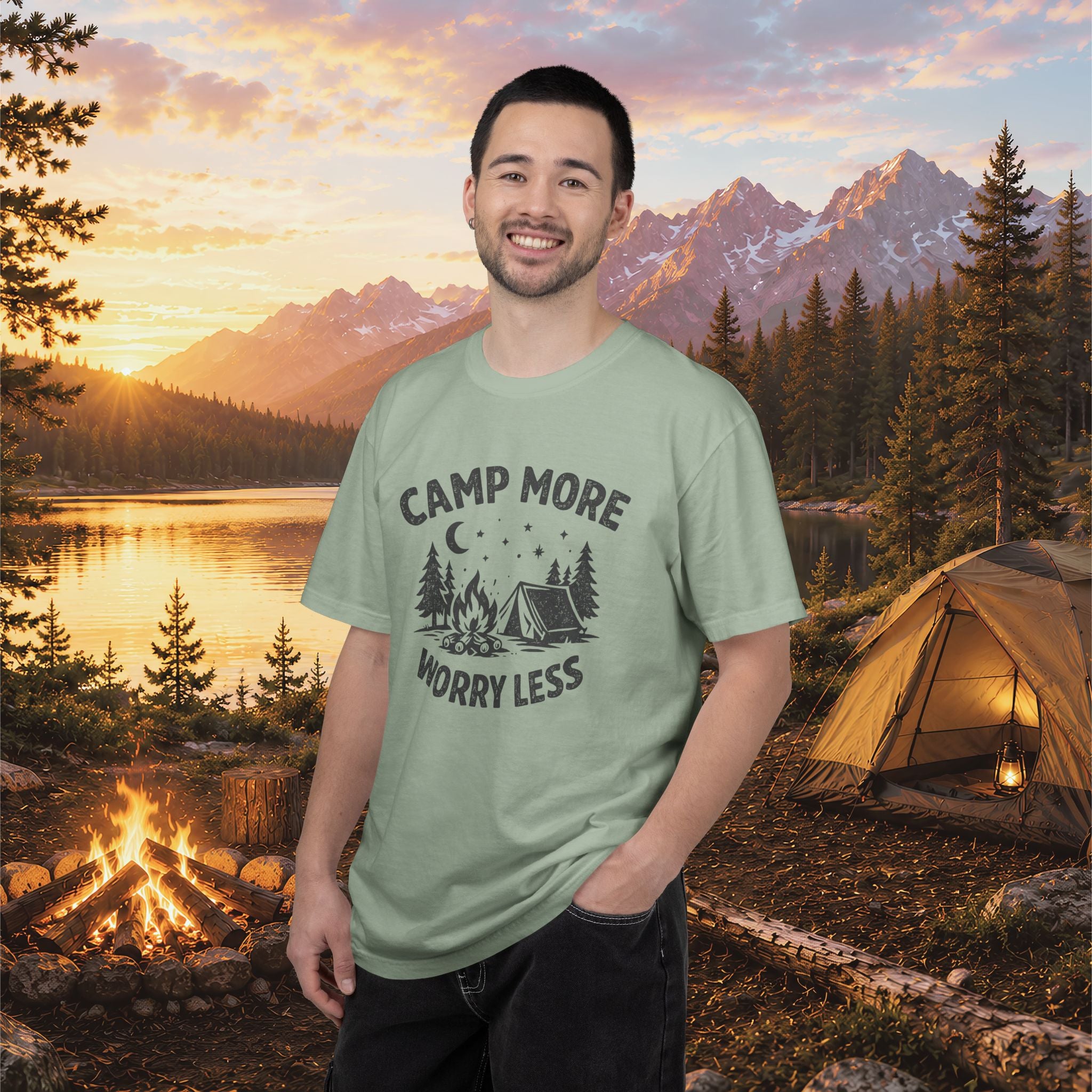 Camp More Worry Less T-Shirt - Camping Enthusiast Tee