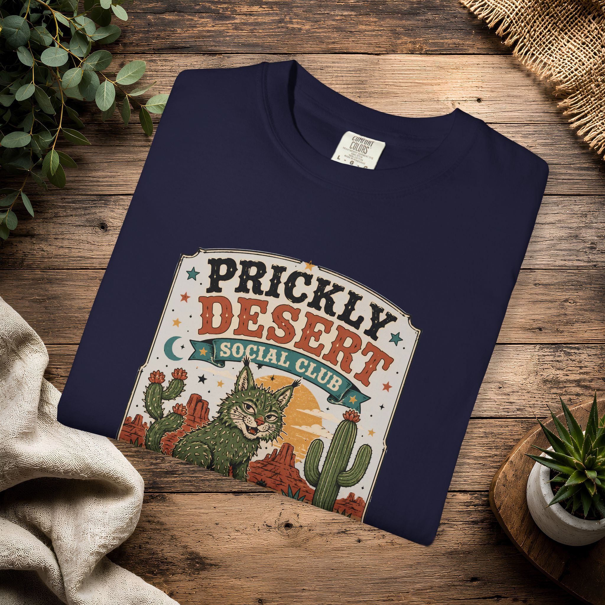 Cactus Cat Tee — Prickly Desert Social Club Retro Cactus Cat Graphic T-Shirt
