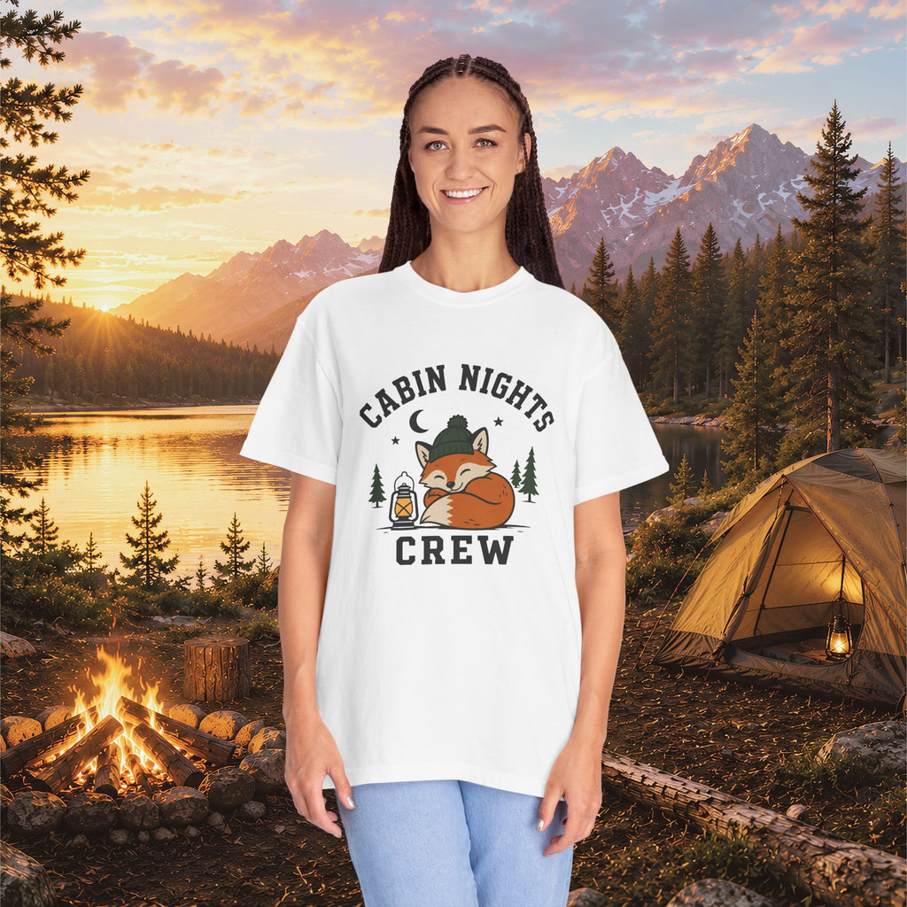 Cabin Nights Crew T-Shirt — Cozy Fox Camping Tee