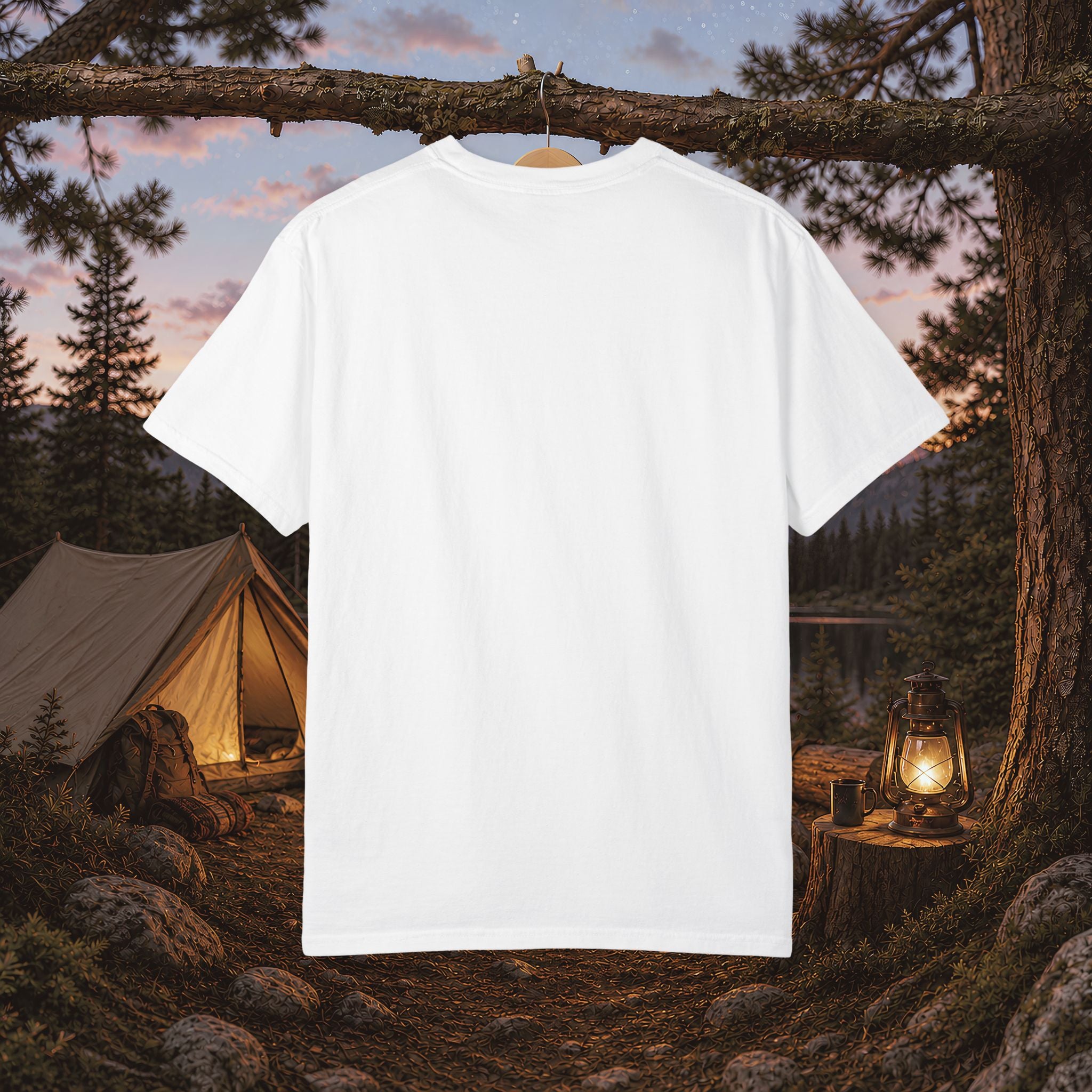 Mountain Camping Circle Art T-shirt | Tent Campfire Outdoors Tee