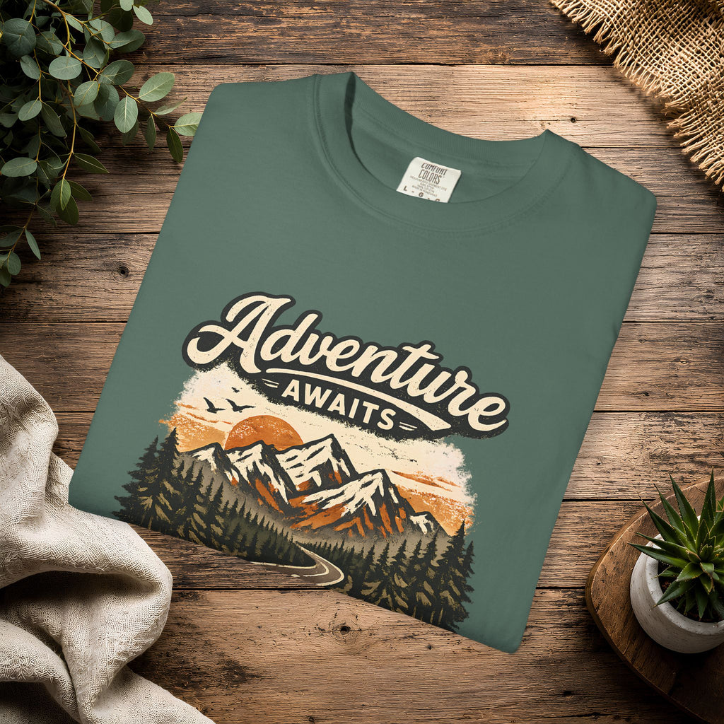 Adventure Awaits T-Shirt — Scenic Mountain Road Graphic Tee