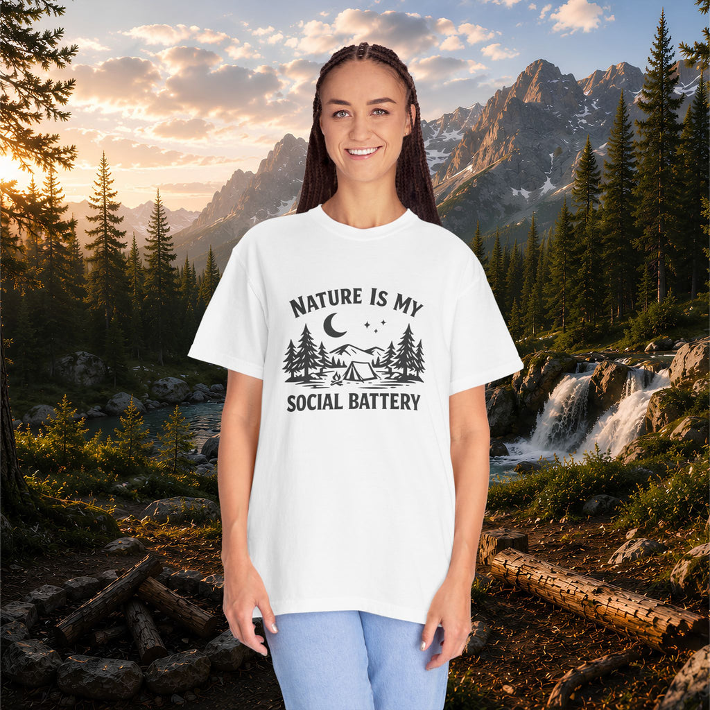 Nature Is My Social Battery T-Shirt — Outdoor Enthusiast Graphic Tee