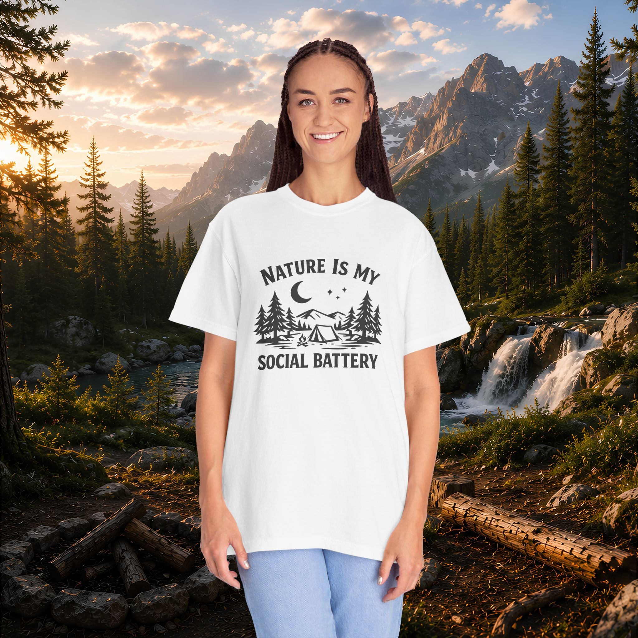 Nature Is My Social Battery T-Shirt — Outdoor Enthusiast Graphic Tee