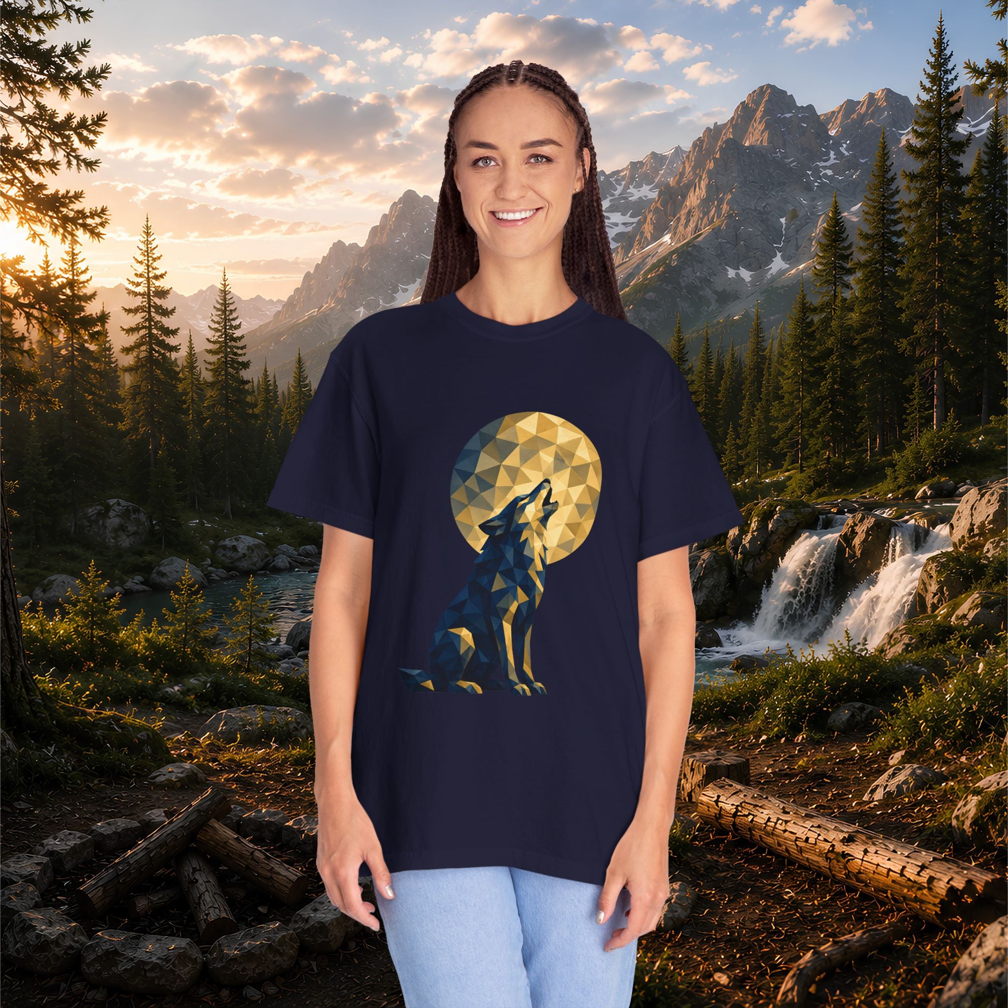Geometric Howling Wolf T-Shirt | Moon Silhouette
