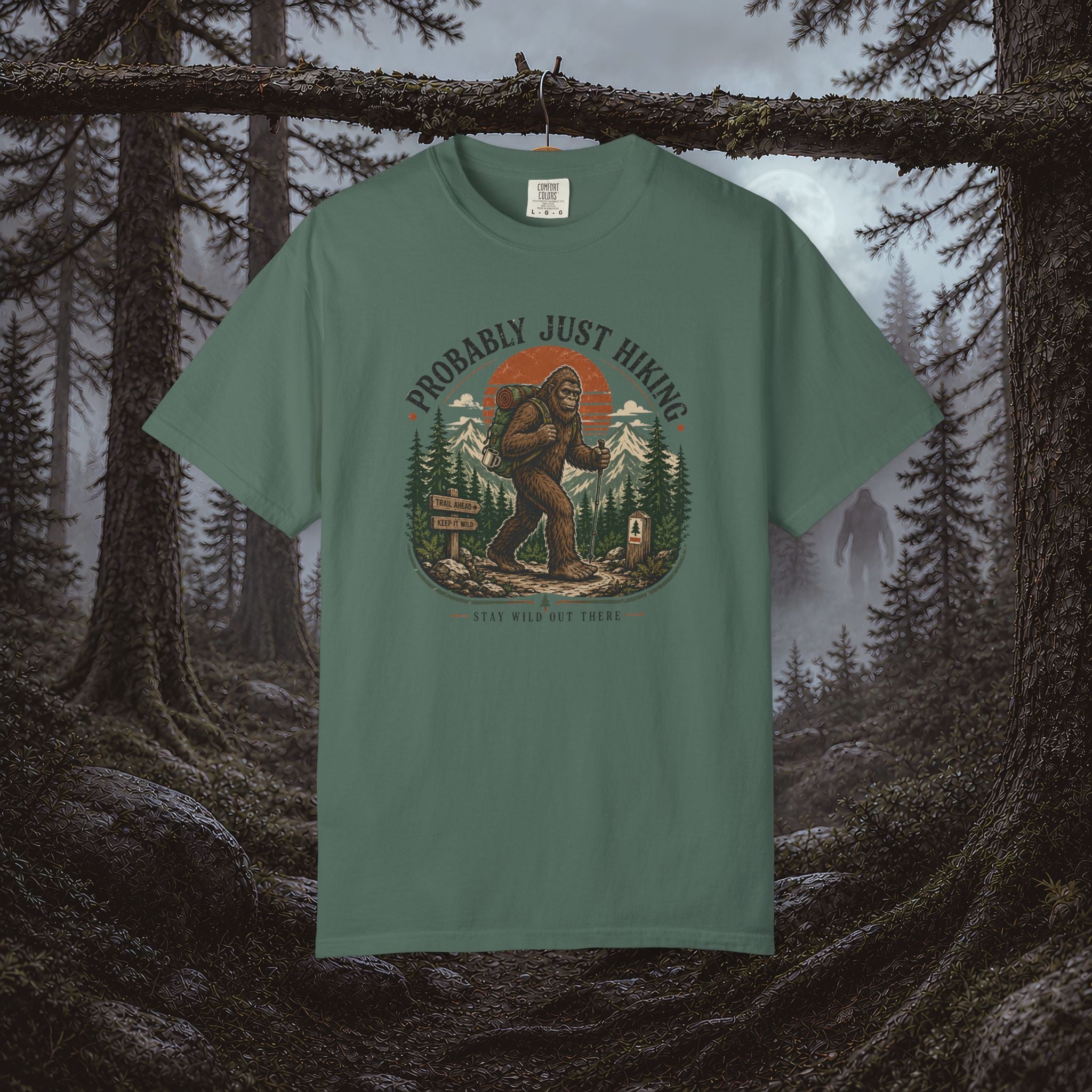 Probably Just Hiking T-Shirt — Bigfoot Forest Adventure Tee
