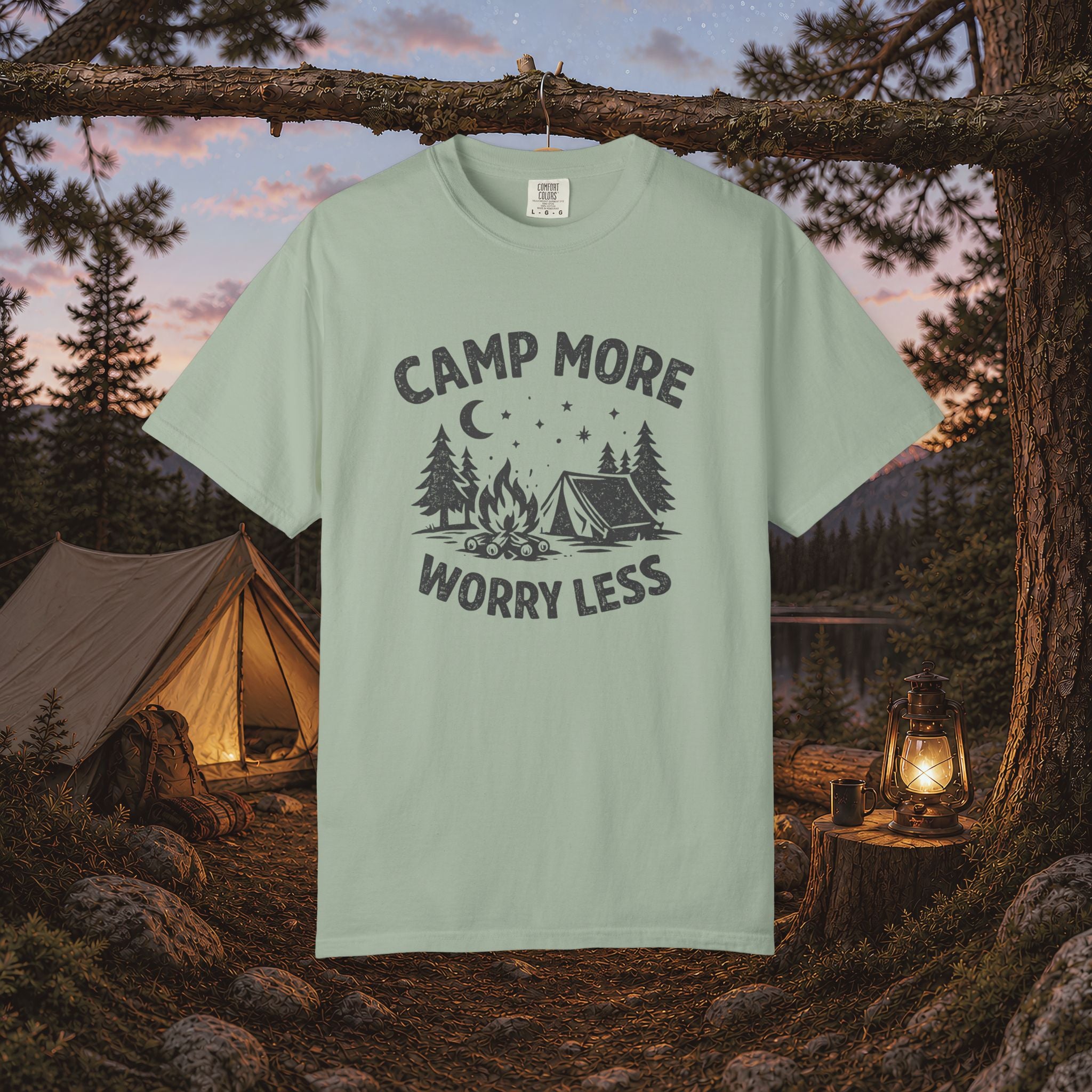 Camp More Worry Less T-Shirt - Camping Enthusiast Tee
