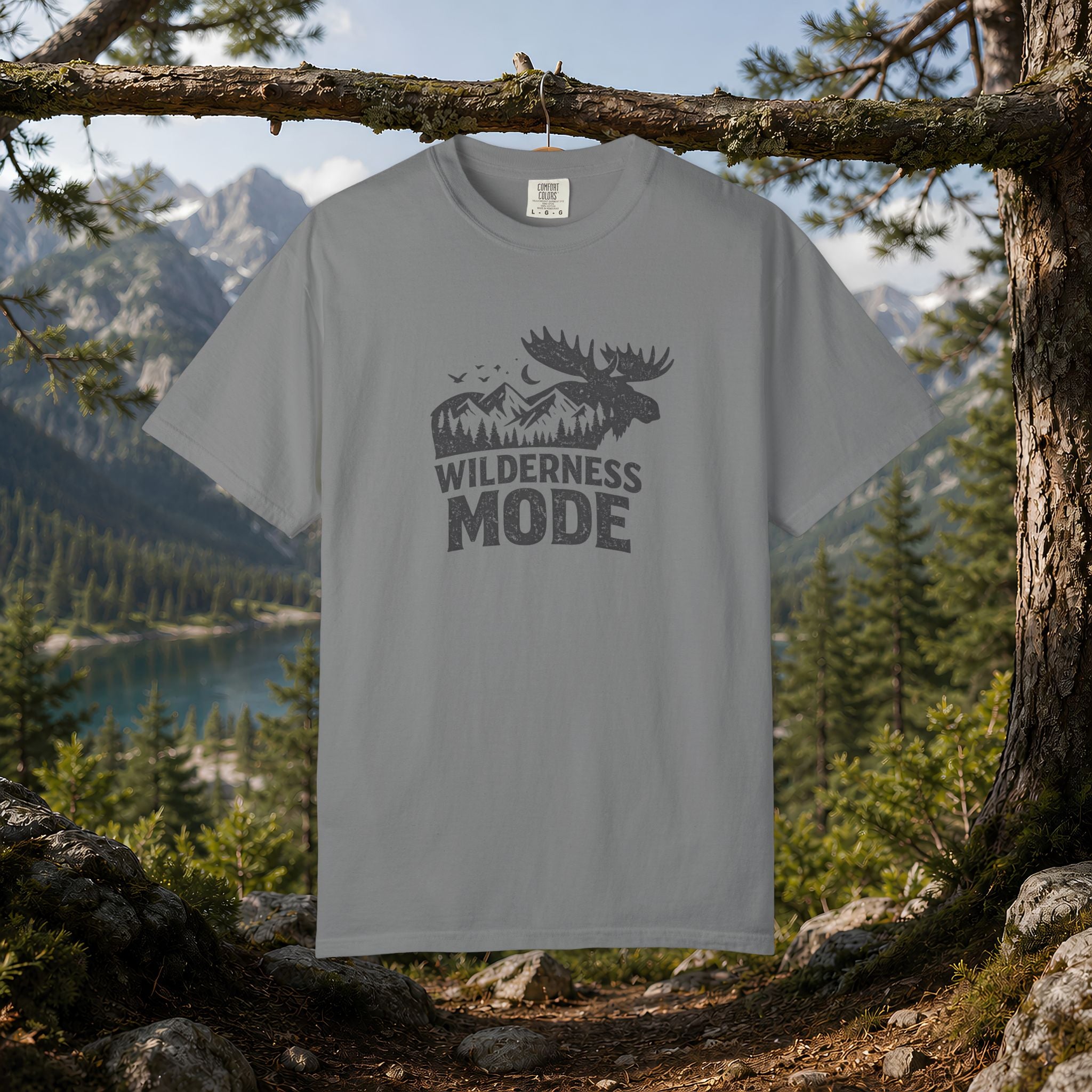Wilderness Mode T-Shirt — Outdoor Moose Mountain Graphic Tee