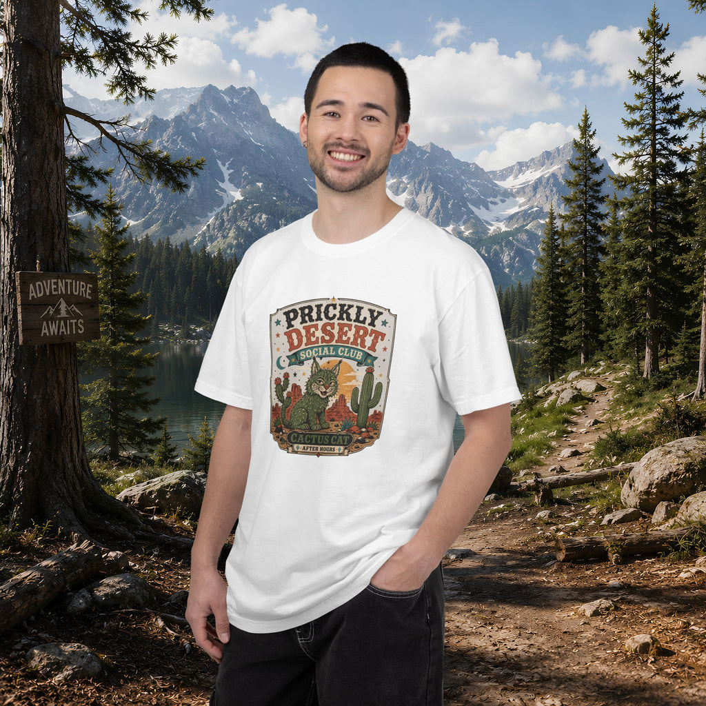Cactus Cat Tee — Prickly Desert Social Club Retro Cactus Cat Graphic T-Shirt