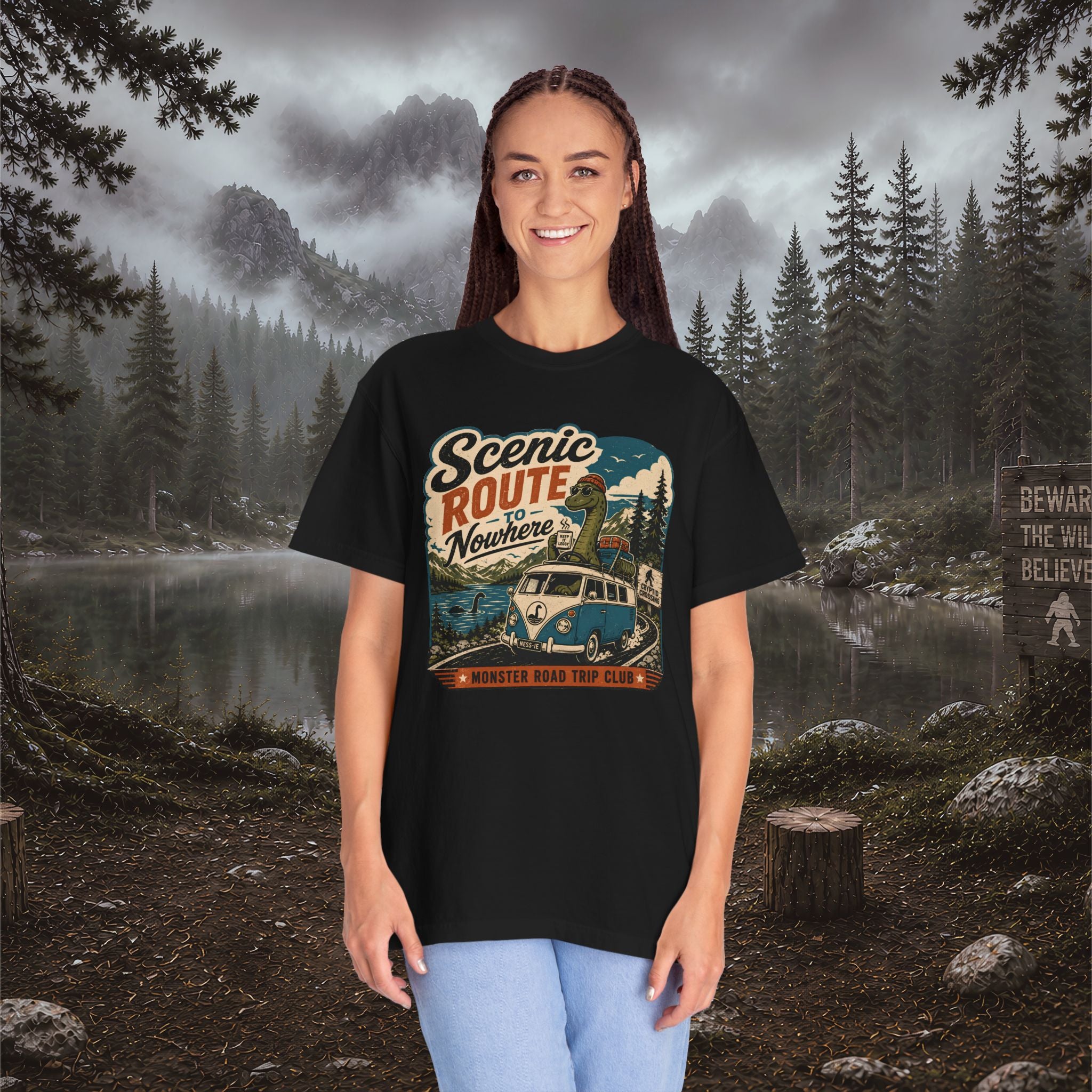 Scenic Route Vintage Camper Nessy T-Shirt — Road Trip Adventure Tee