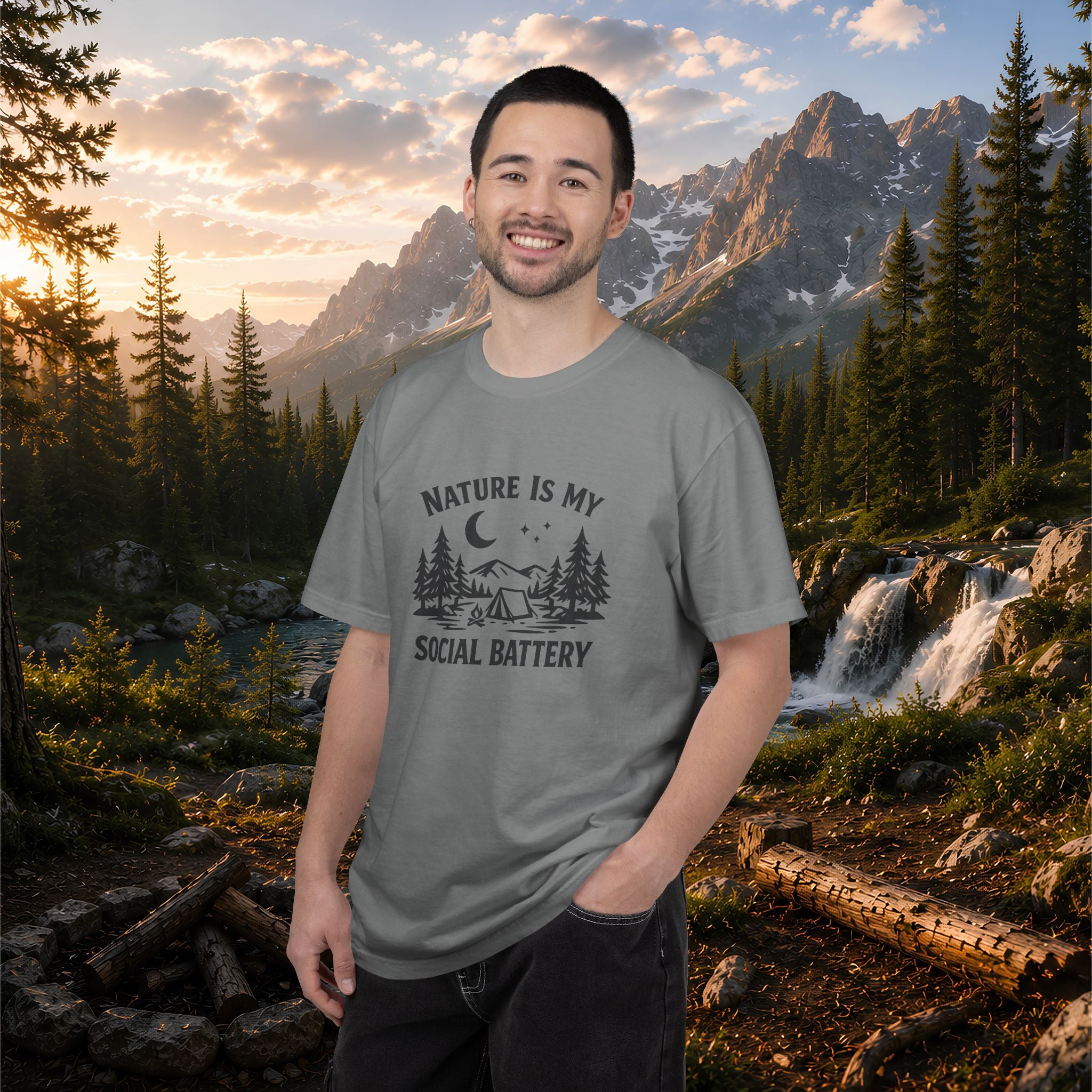 Nature Is My Social Battery T-Shirt — Outdoor Enthusiast Graphic Tee