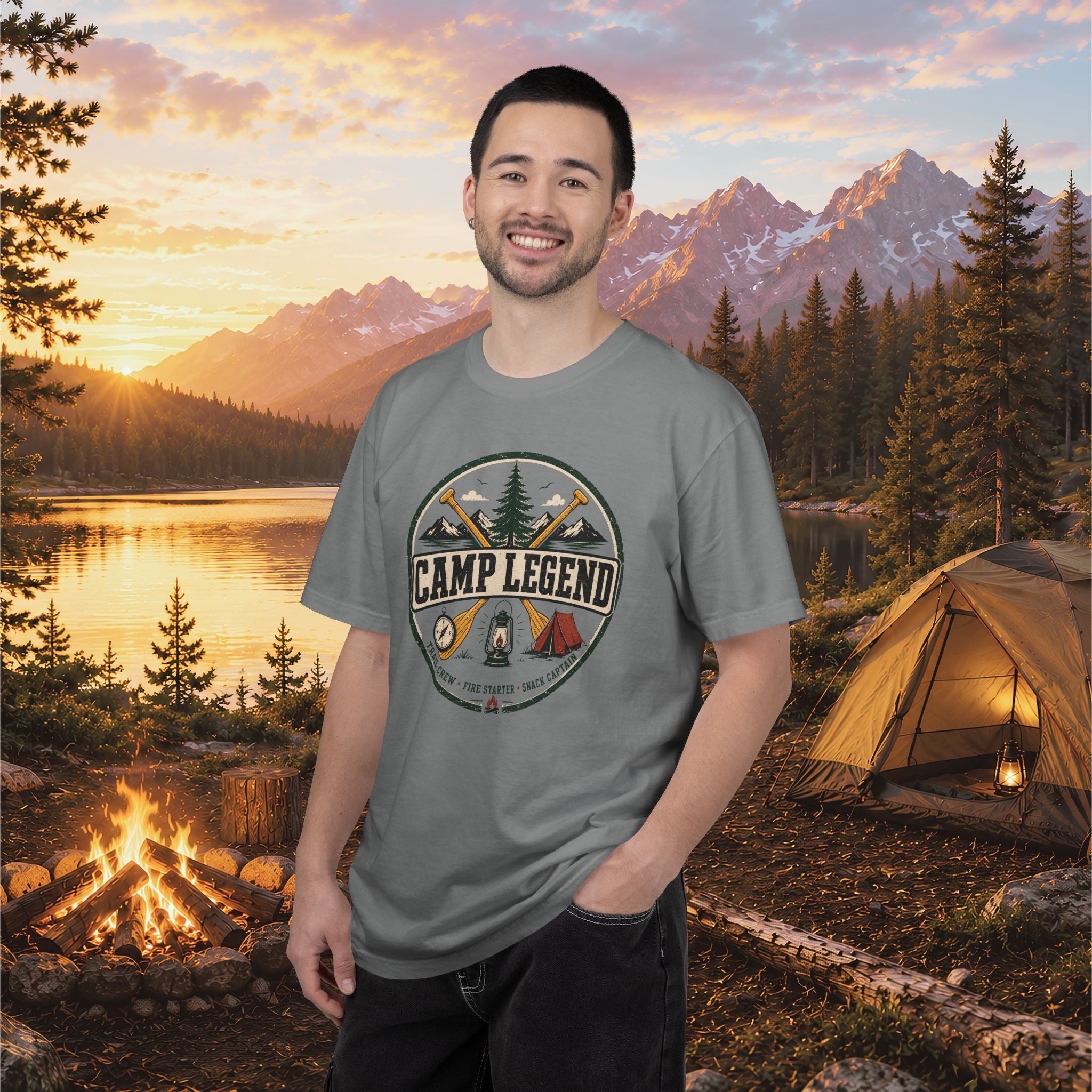 Camp Legend T-Shirt — Vintage Camping Badge Tee