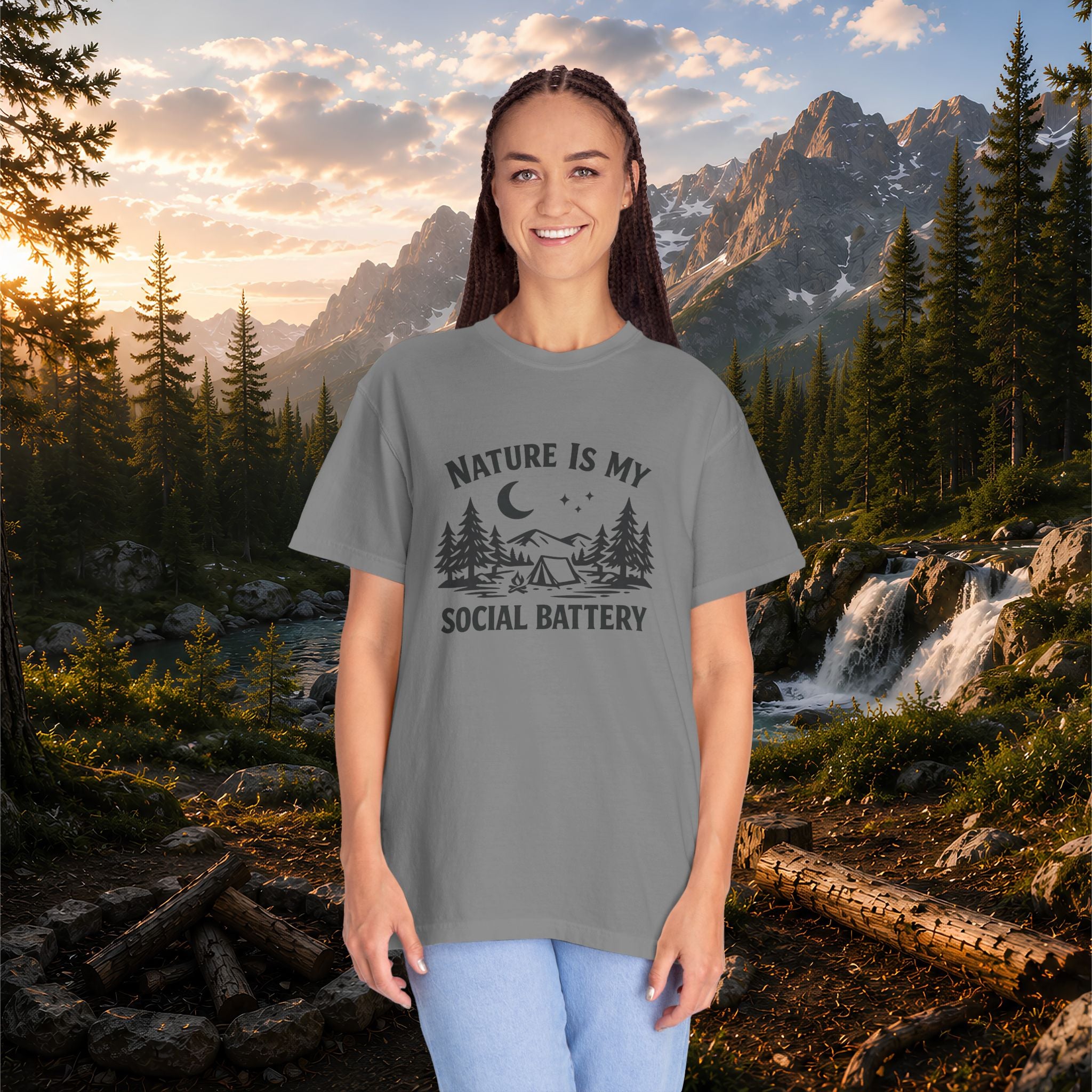 Nature Is My Social Battery T-Shirt — Outdoor Enthusiast Graphic Tee