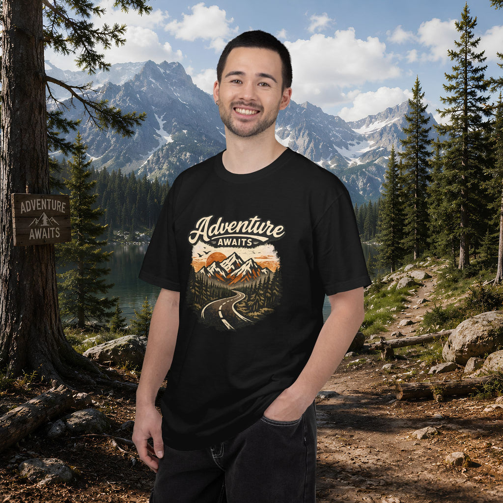 Adventure Awaits T-Shirt — Scenic Mountain Road Graphic Tee