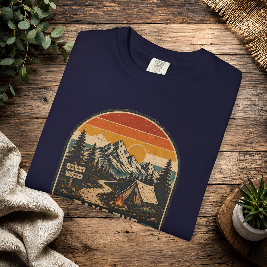 Scenic Route Camping T-Shirt — Retro Mountains & Tent Outdoor Tee