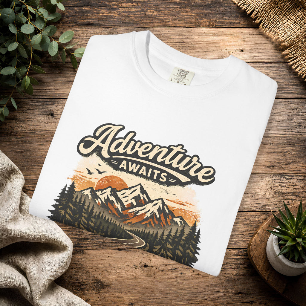 Adventure Awaits T-Shirt — Scenic Mountain Road Graphic Tee