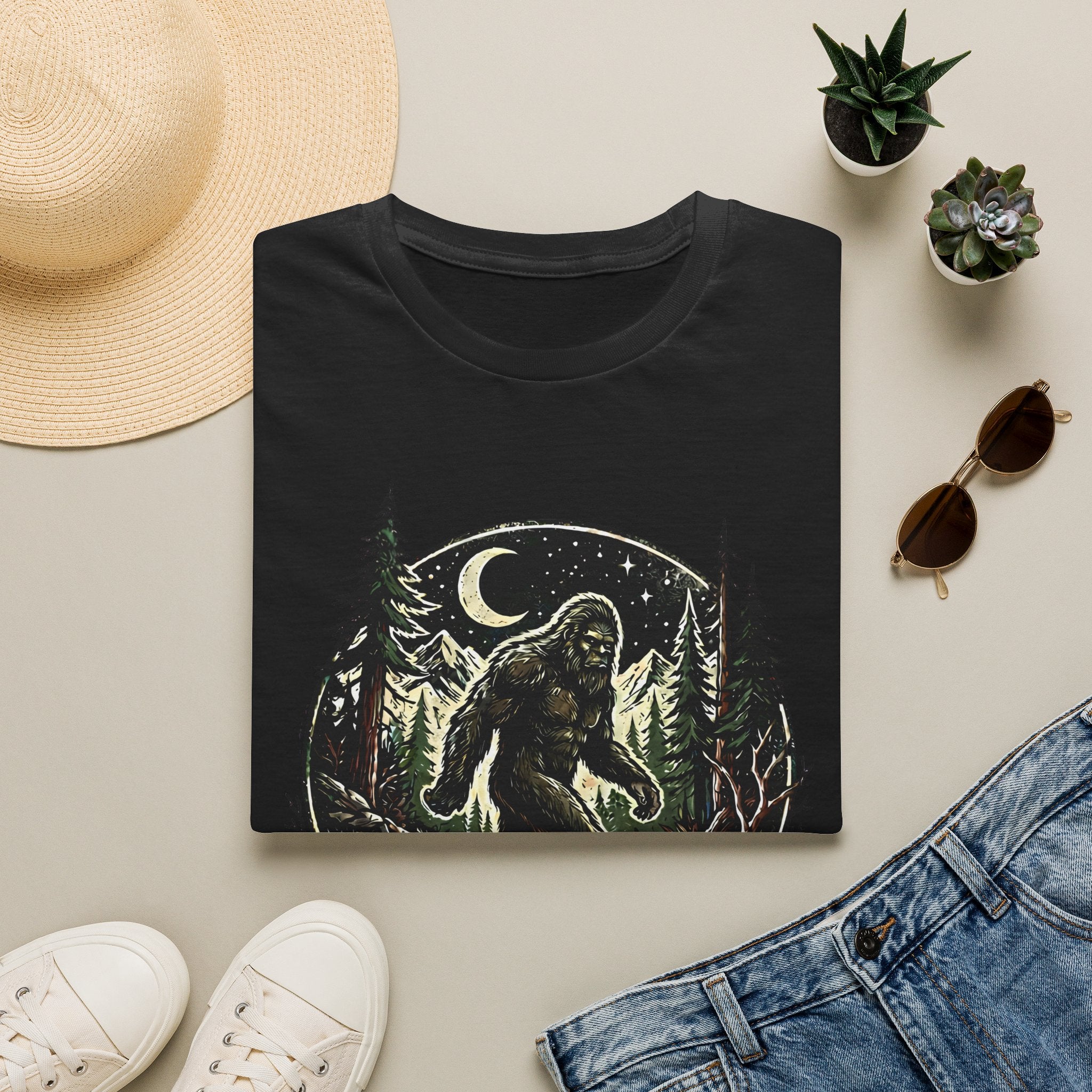 Bigfoot Forest Moon T-Shirt | Sasquatch Night Hiking Design