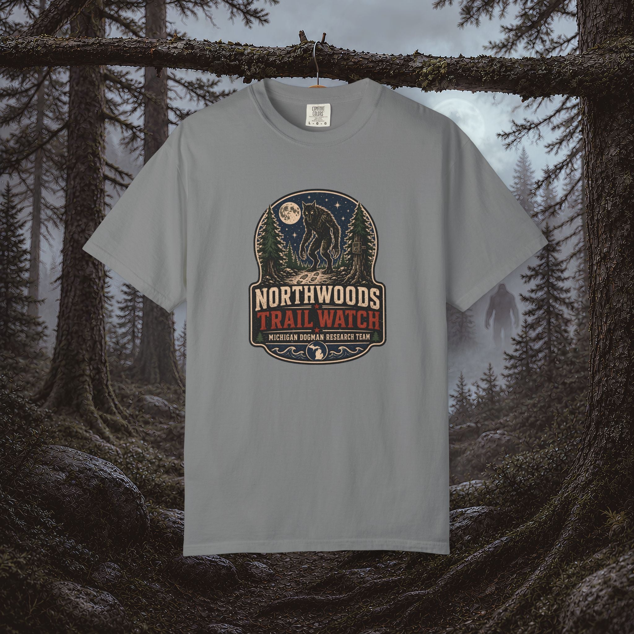 Michigan Dogman Patch T-Shirt — Retro Cryptid Trail Tee