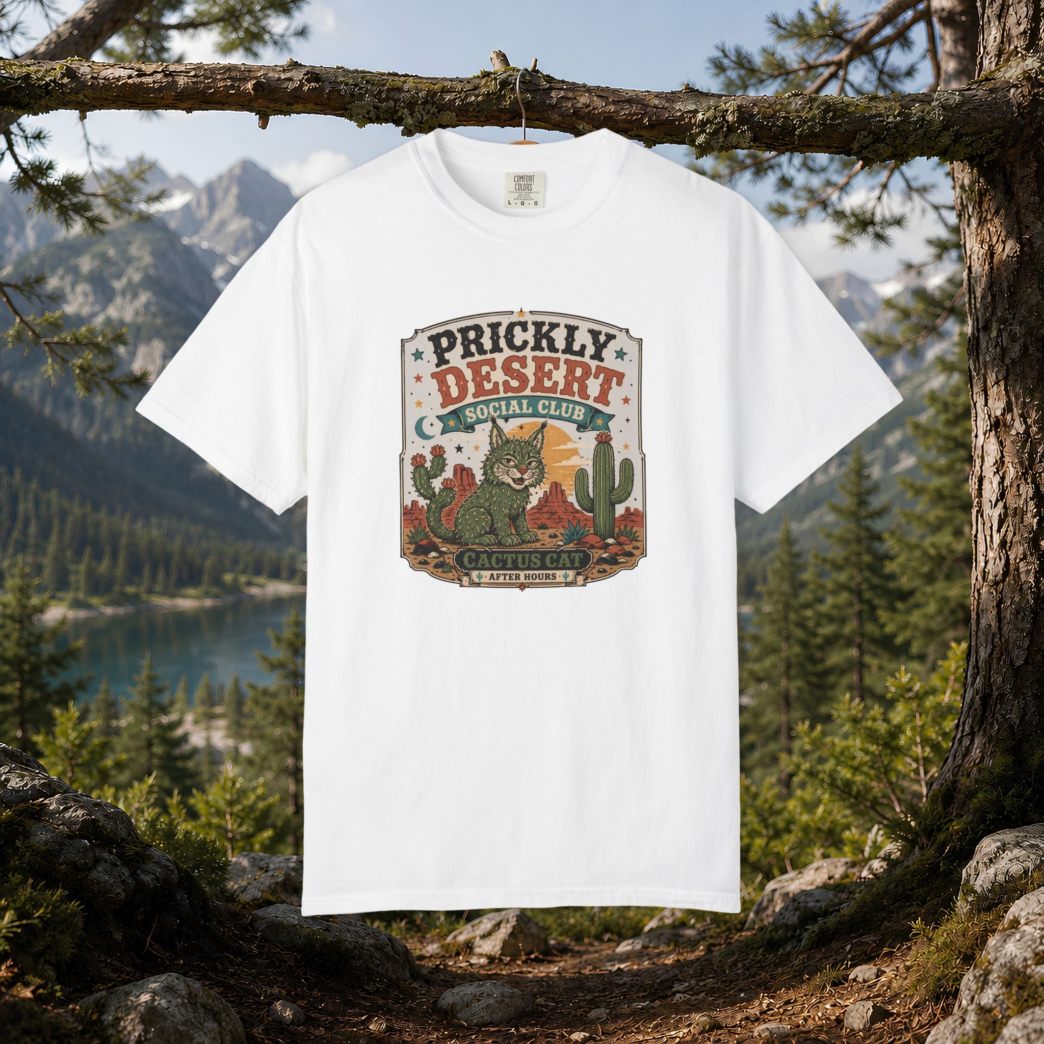 Cactus Cat Tee — Prickly Desert Social Club Retro Cactus Cat Graphic T-Shirt