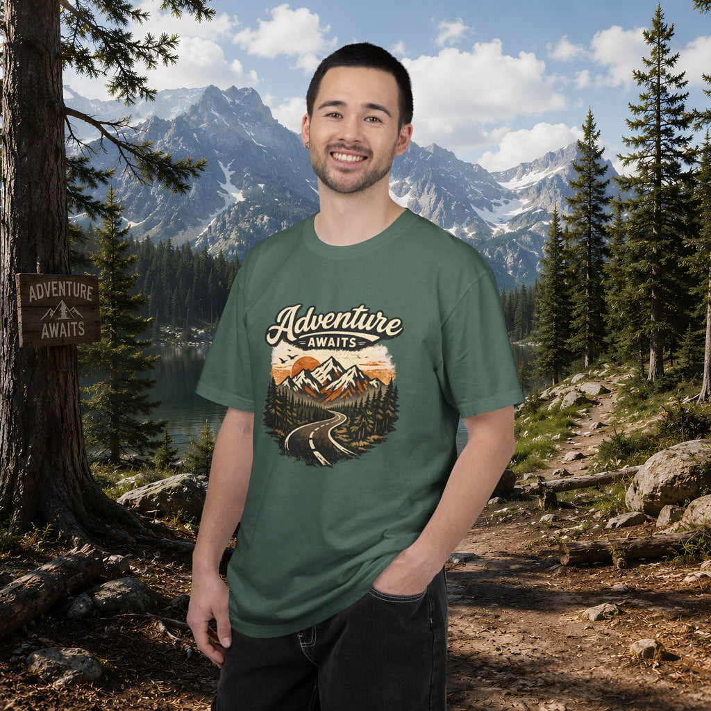 Adventure Awaits T-Shirt — Scenic Mountain Road Graphic Tee