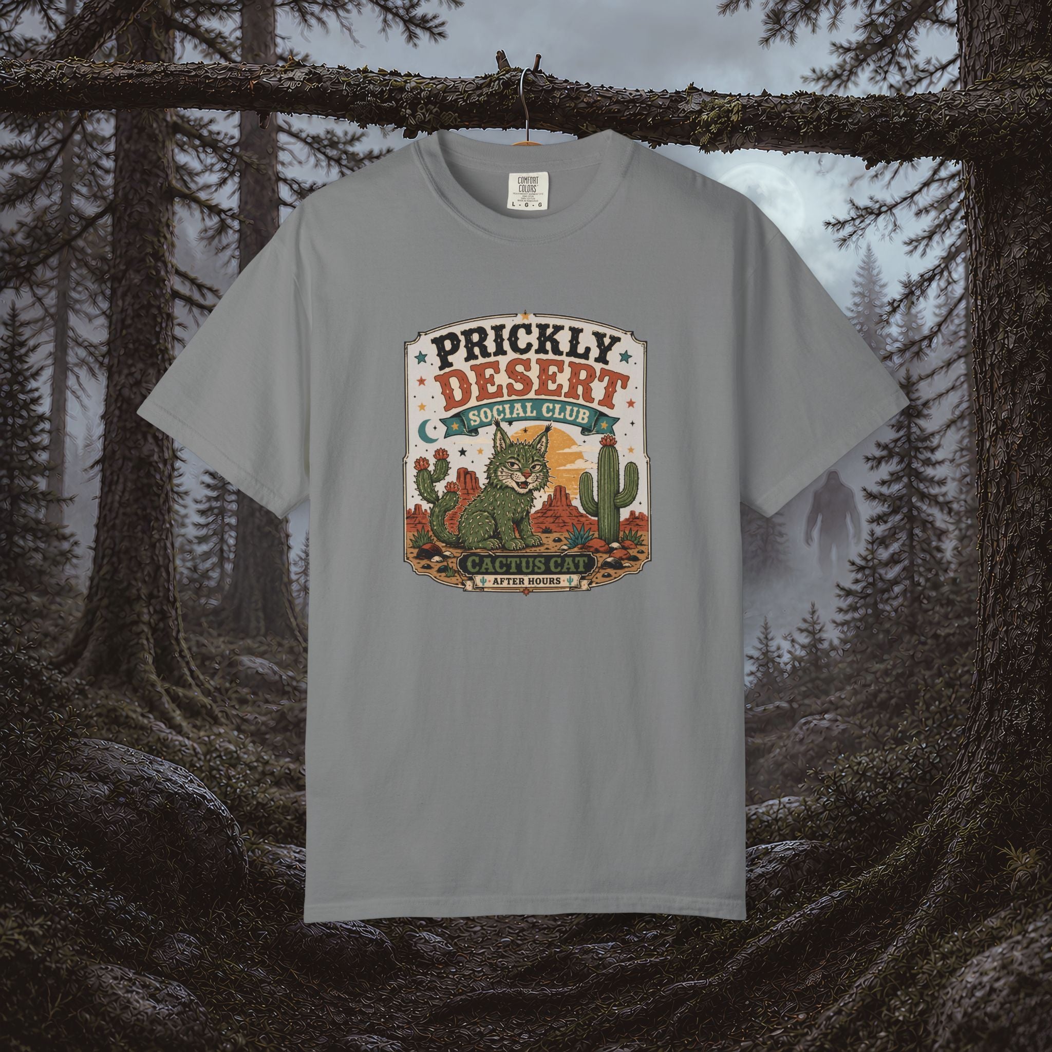 Cactus Cat Tee — Prickly Desert Social Club Retro Cactus Cat Graphic T-Shirt