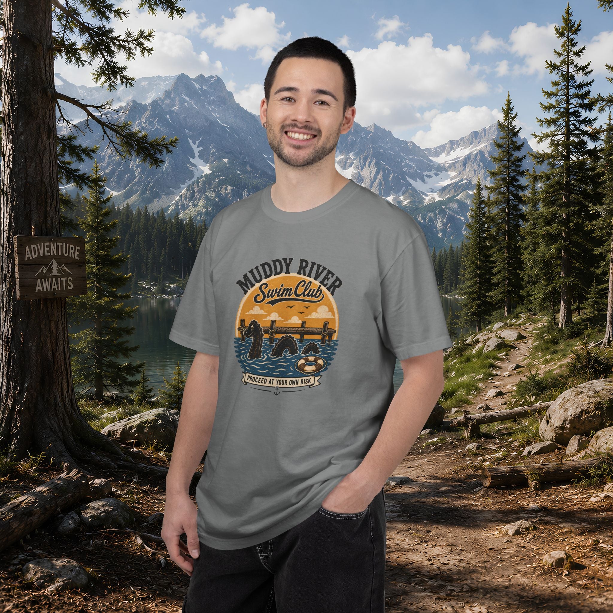 Monongy Swim Club Vintage T-Shirt — Retro Cryptid River Graphic
