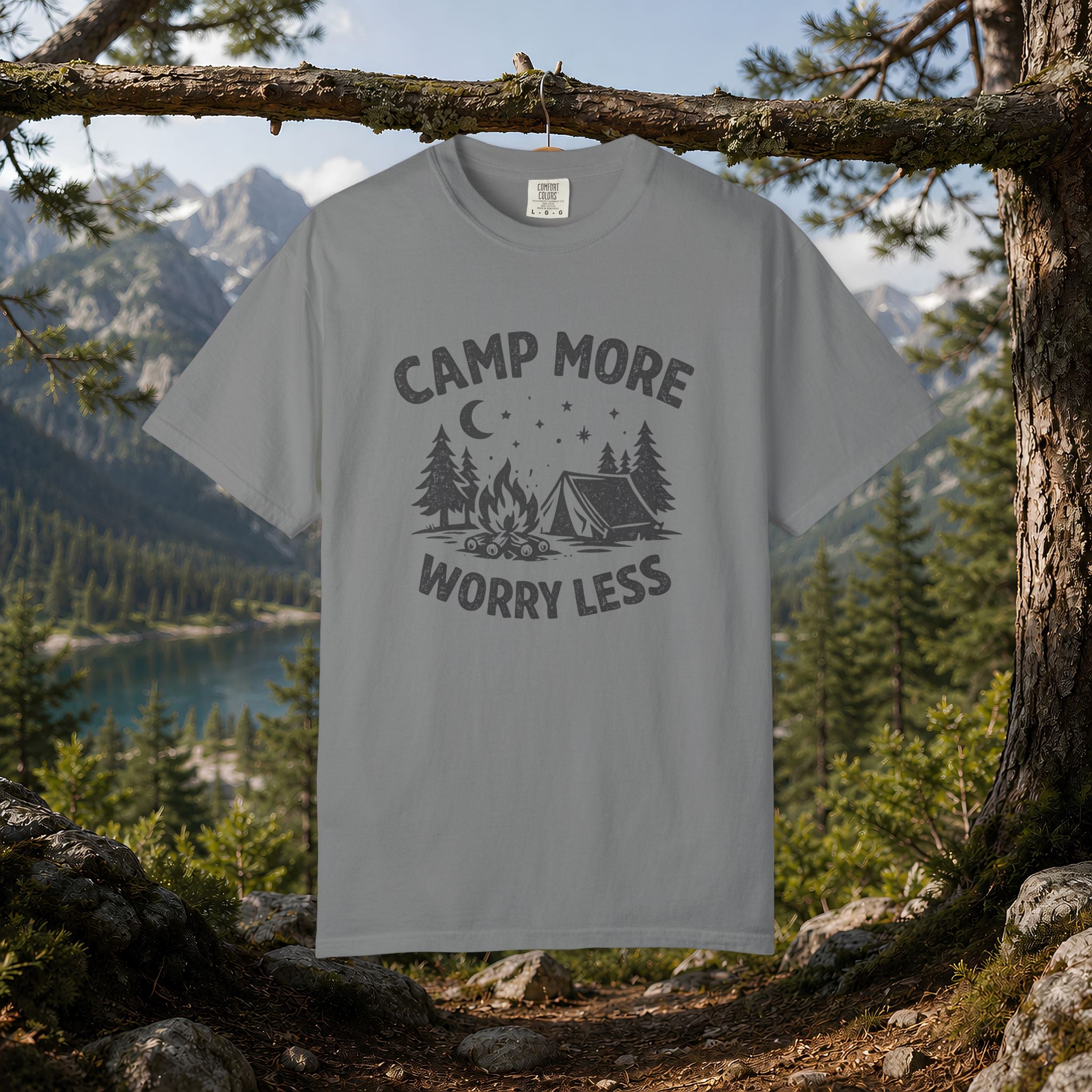 Camp More Worry Less T-Shirt - Camping Enthusiast Tee