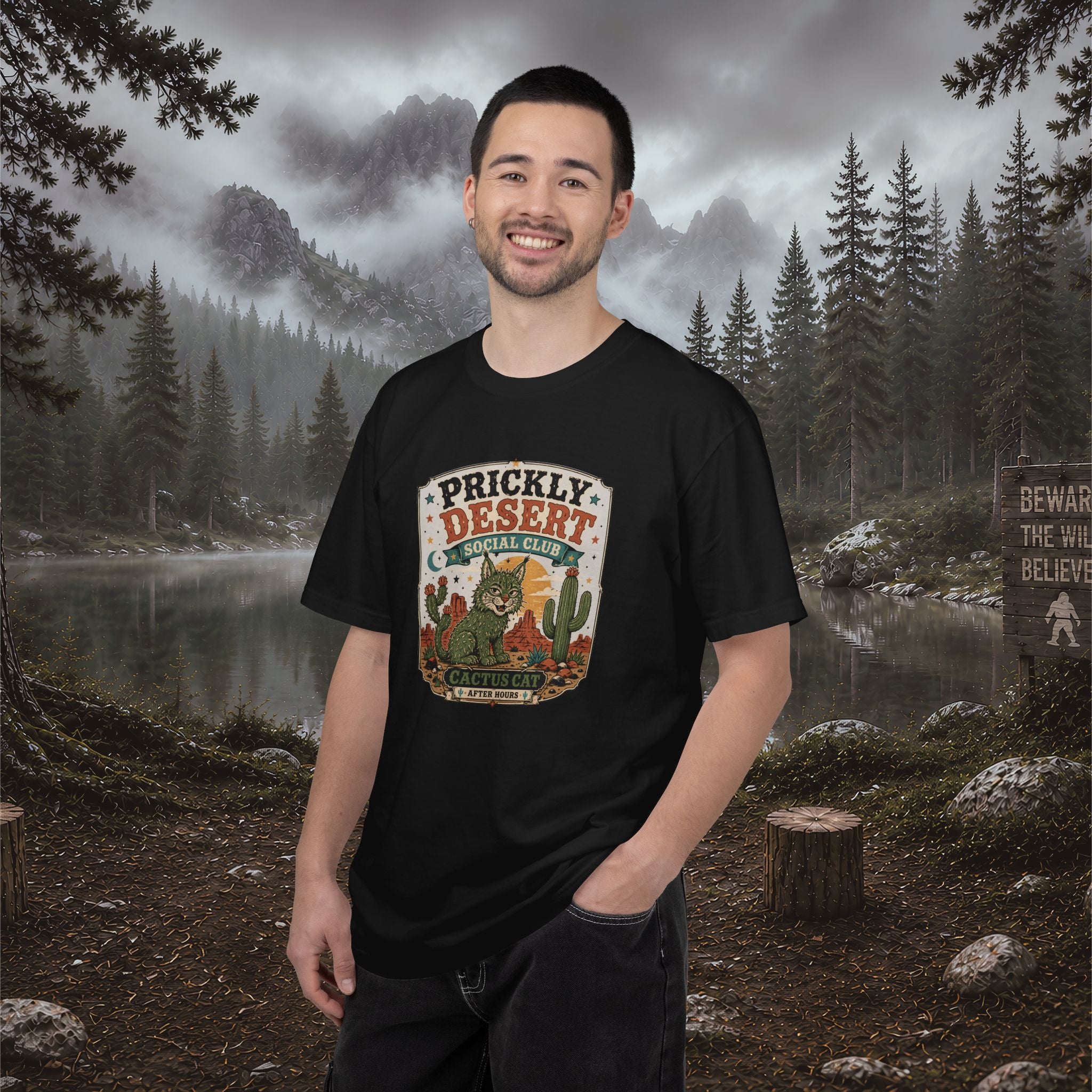Cactus Cat Tee — Prickly Desert Social Club Retro Cactus Cat Graphic T-Shirt