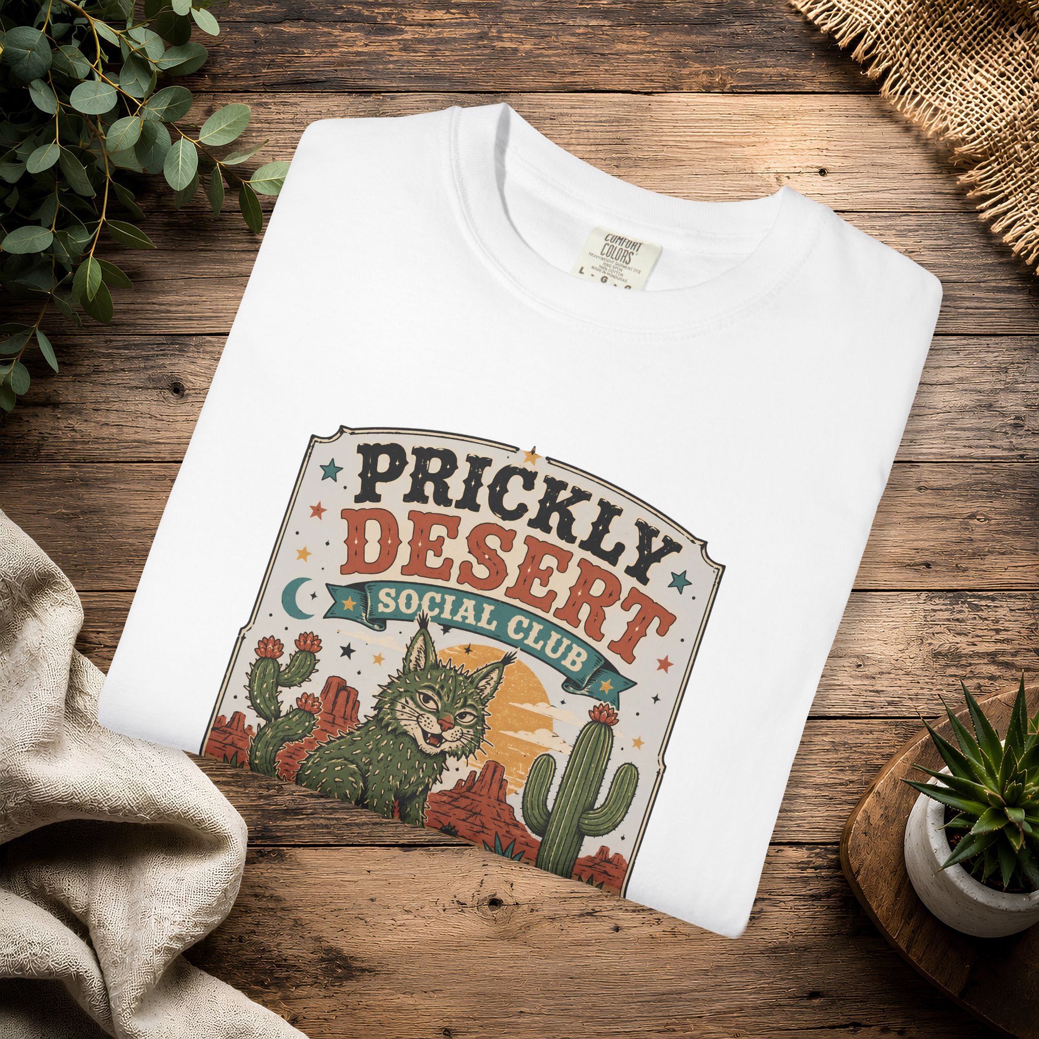 Cactus Cat Tee — Prickly Desert Social Club Retro Cactus Cat Graphic T-Shirt